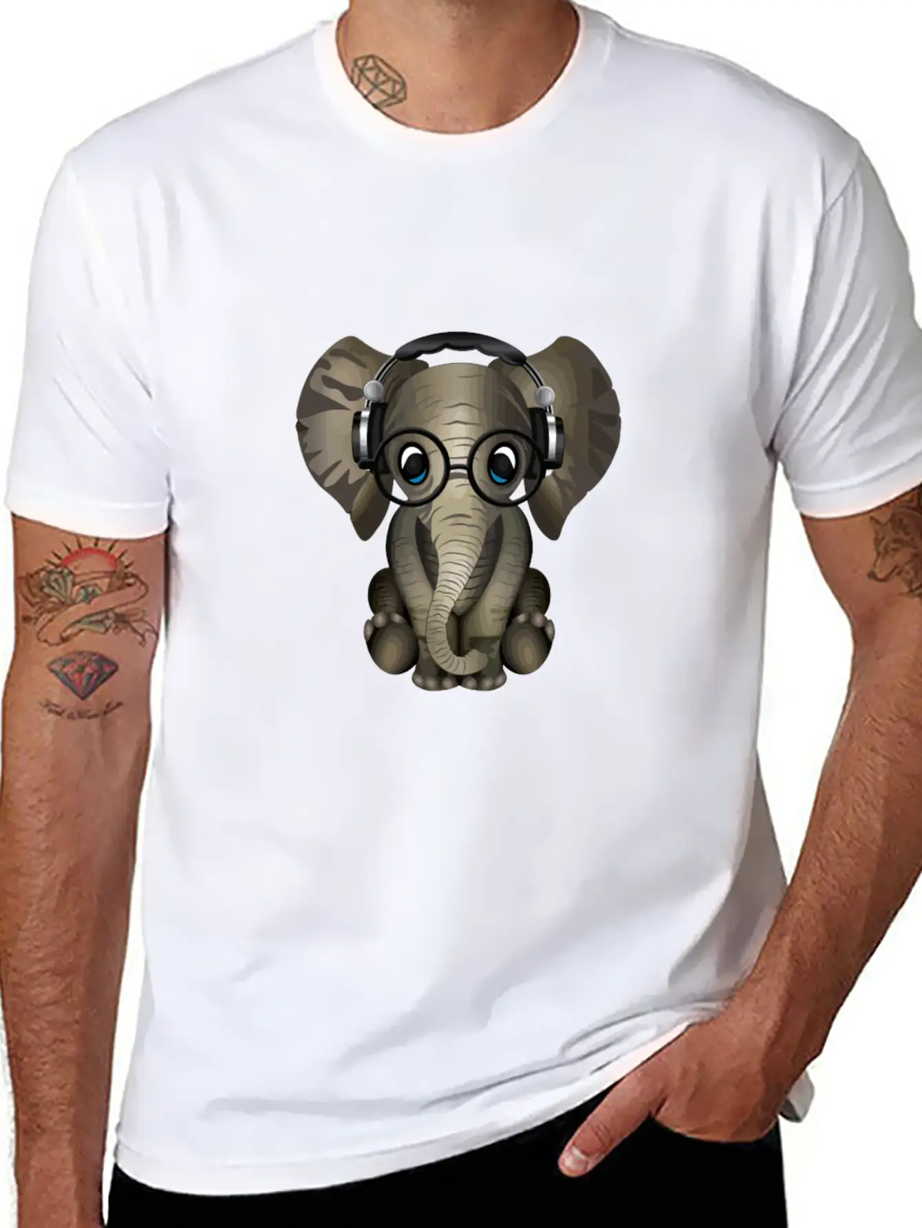 Baby Elephant Dj Wearing Headphones & Glasses Gift Essential Cotton Tee For Daily Outfits – Unisex Style