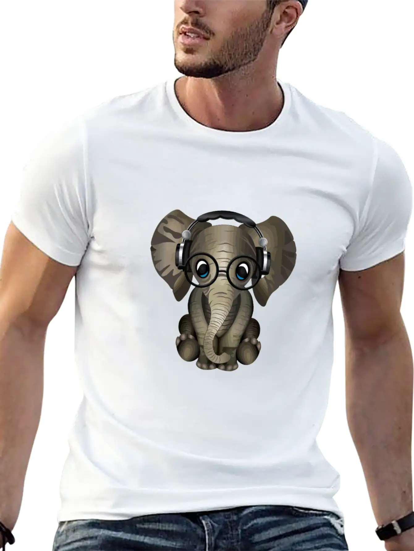 Baby Elephant Dj Wearing Headphones & Glasses Gift Essential Cotton Tee For Daily Outfits – Unisex Style