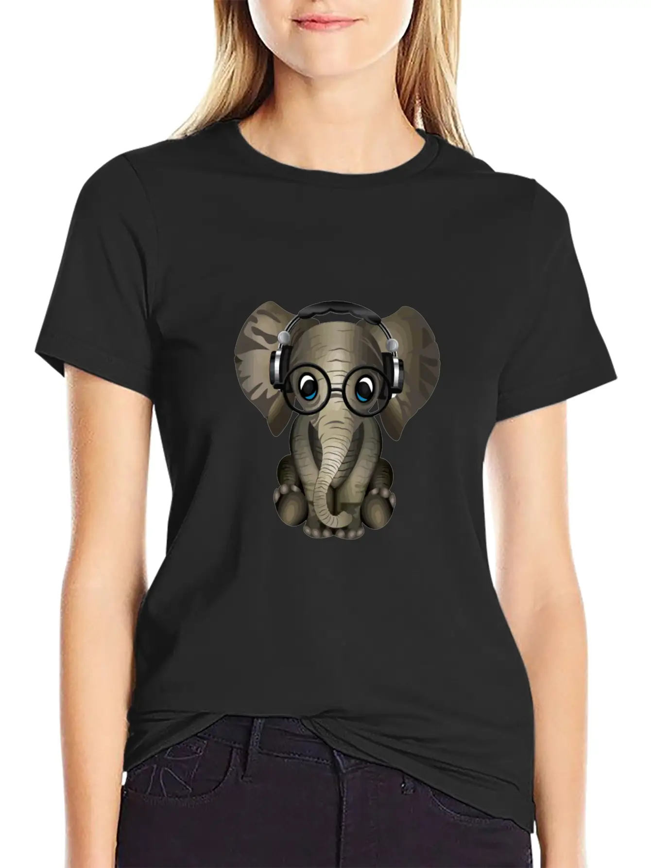 Baby Elephant Dj Wearing Headphones & Glasses Gift Essential Cotton Tee For Daily Outfits – Unisex Style