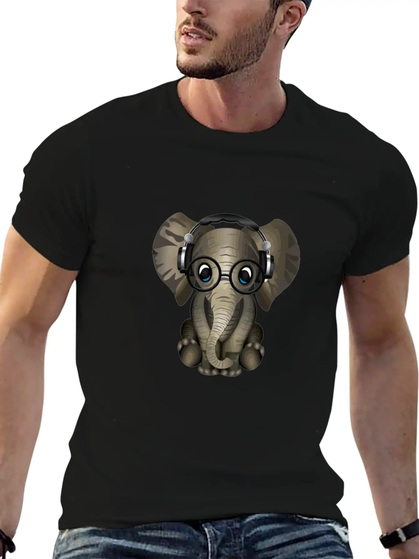 Baby Elephant Dj Wearing Headphones & Glasses Gift Essential Cotton Tee For Daily Outfits – Unisex Style