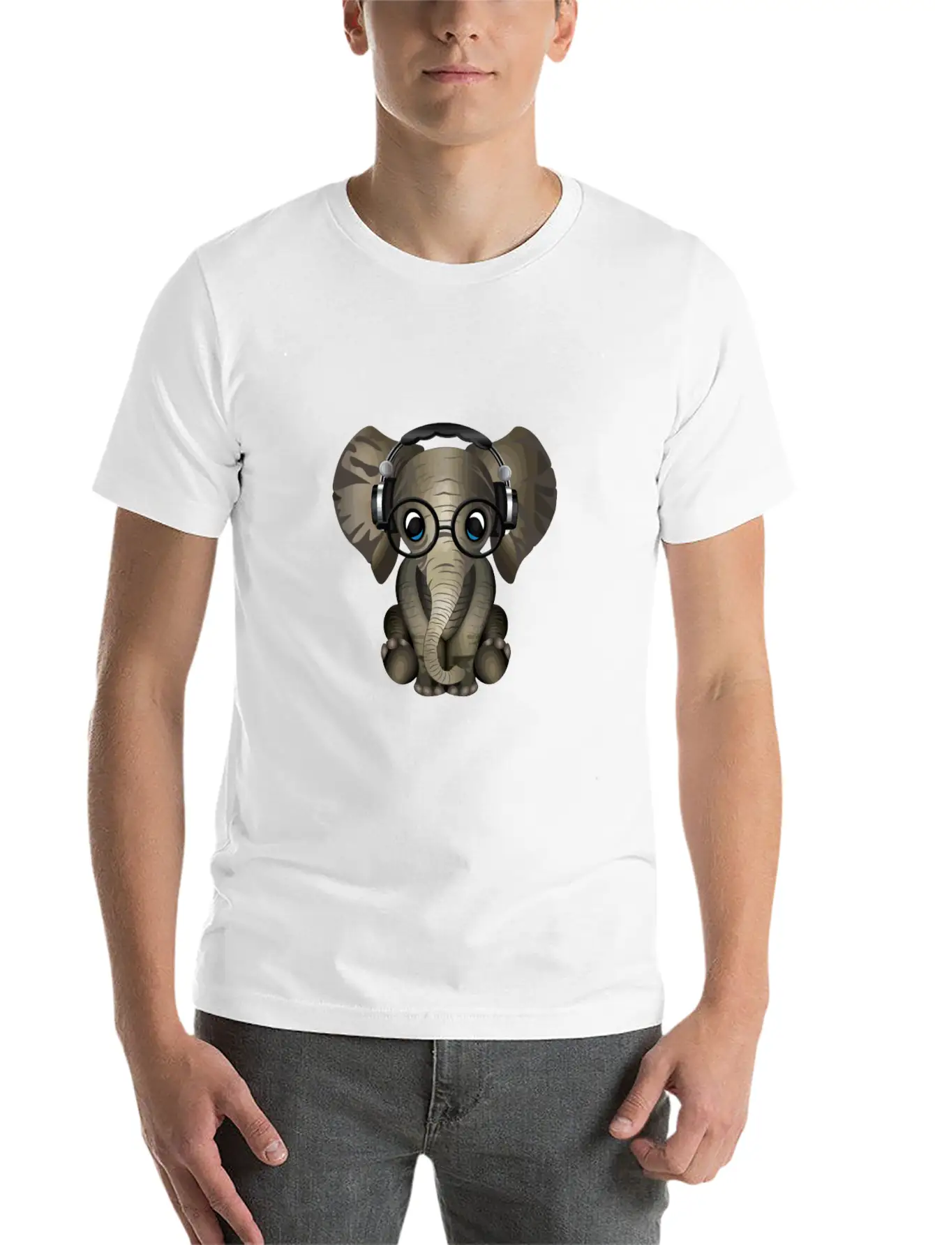 Baby Elephant Dj Wearing Headphones & Glasses Gift Essential Cotton Tee For Daily Outfits – Unisex Style