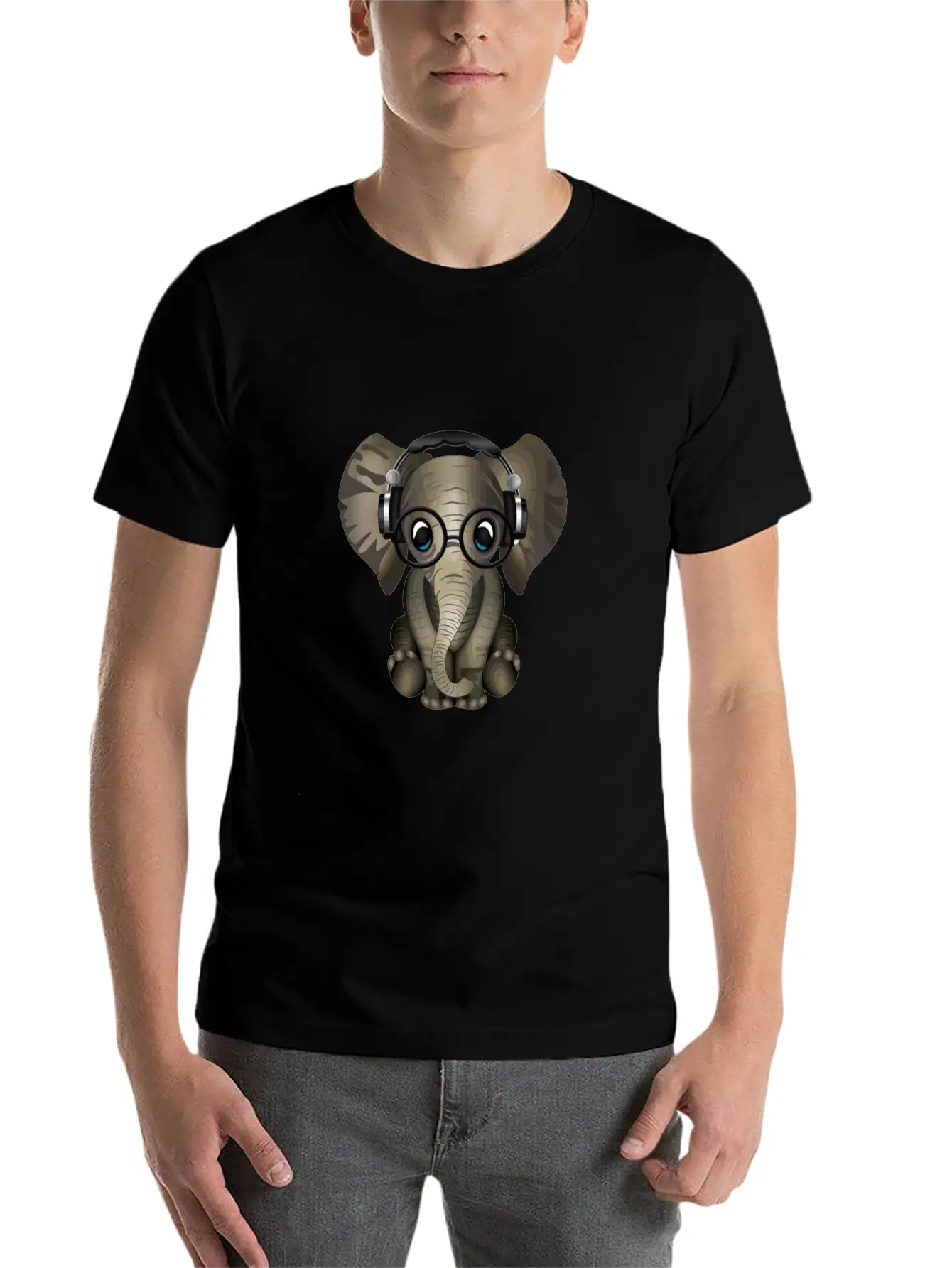 Baby Elephant Dj Wearing Headphones & Glasses Gift Essential Cotton Tee For Daily Outfits – Unisex Style