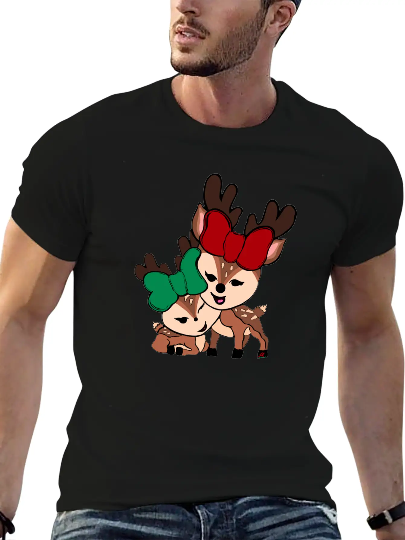 Baby Reindeer Digital Drawing By L Raya Basic Graphic T-Shirt – Daily Comfort In Soft Cotton