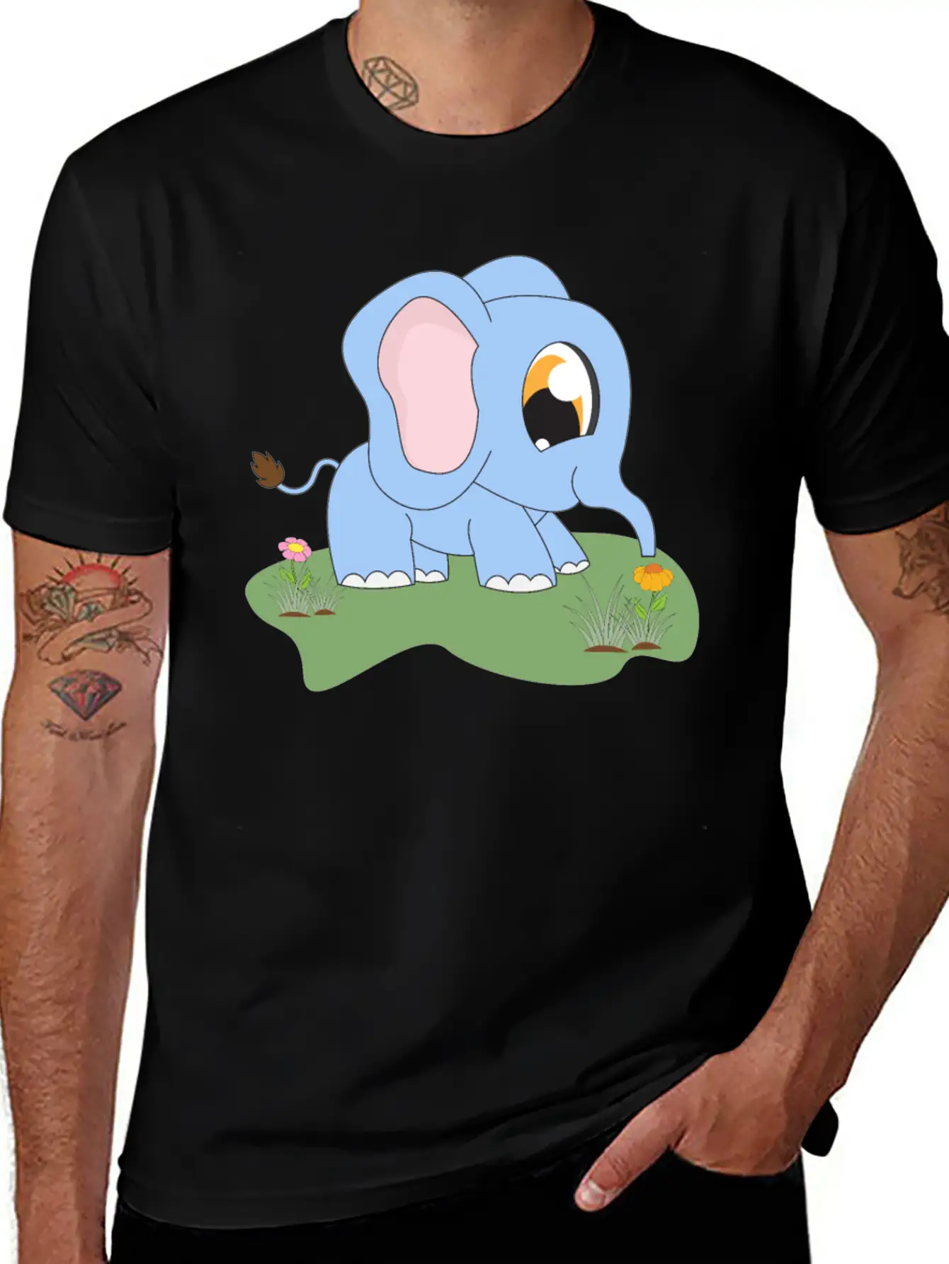 Baby Trunk Elephant Carton Animal Motif Lightweight Cotton T-Shirt – Daily Comfort Graphic Shirt