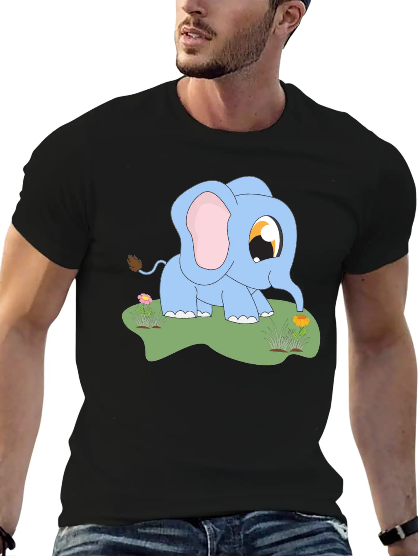 Baby Trunk Elephant Carton Animal Motif Lightweight Cotton T-Shirt – Daily Comfort Graphic Shirt