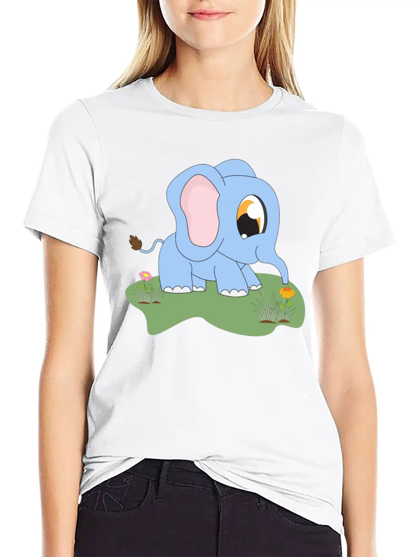 Baby Trunk Elephant Carton Animal Motif Lightweight Cotton T-Shirt – Daily Comfort Graphic Shirt