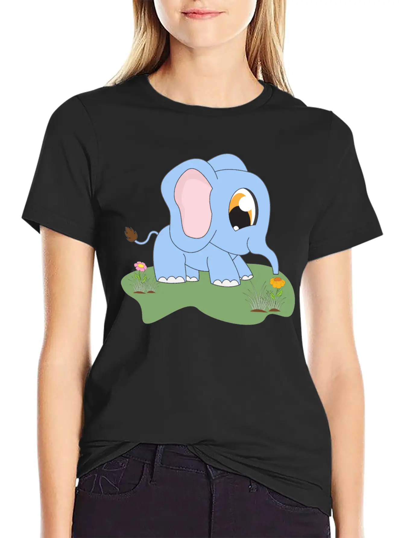 Baby Trunk Elephant Carton Animal Motif Lightweight Cotton T-Shirt – Daily Comfort Graphic Shirt