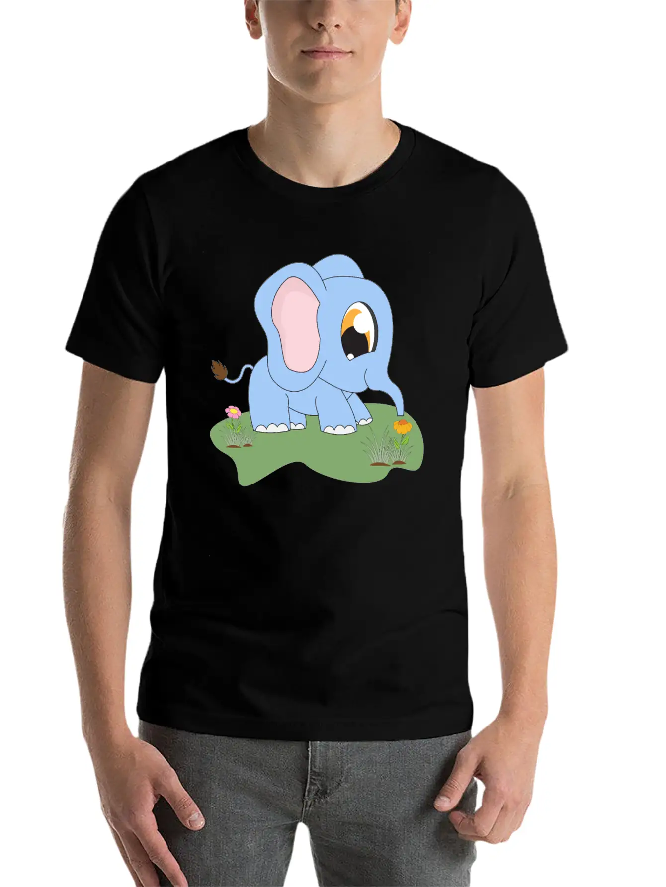 Baby Trunk Elephant Carton Animal Motif Lightweight Cotton T-Shirt – Daily Comfort Graphic Shirt