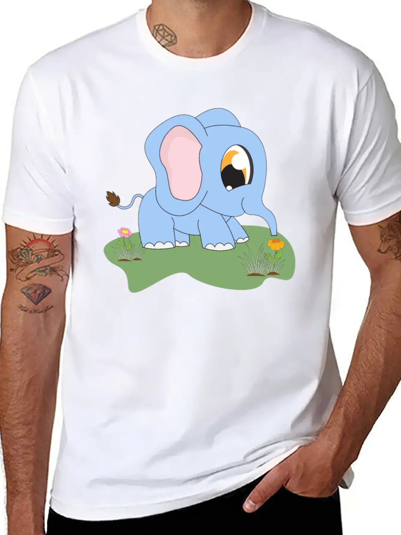 Baby Trunk Elephant Carton Animal Motif Lightweight Cotton T-Shirt – Daily Comfort Graphic Shirt
