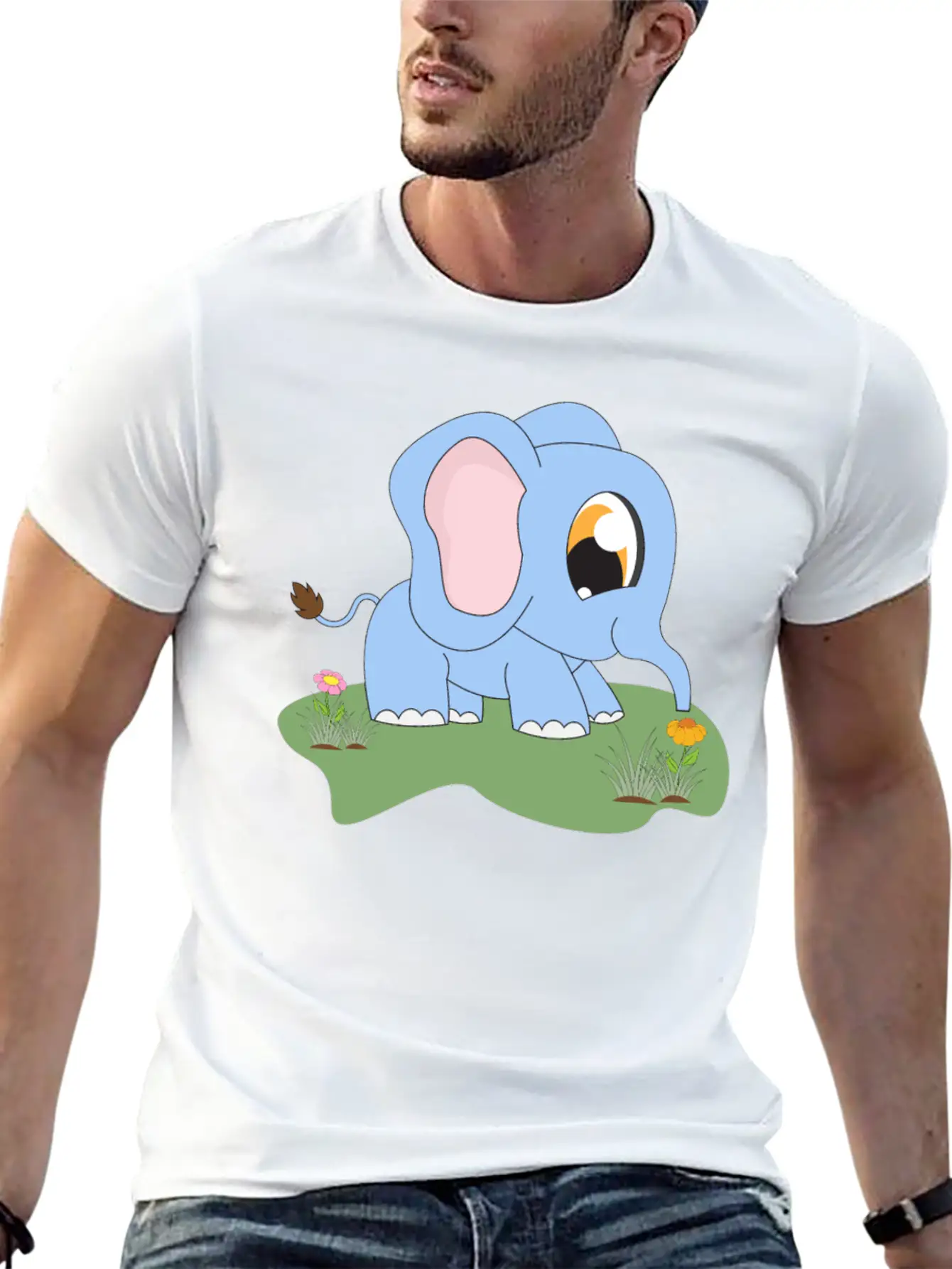 Baby Trunk Elephant Carton Animal Motif Lightweight Cotton T-Shirt – Daily Comfort Graphic Shirt