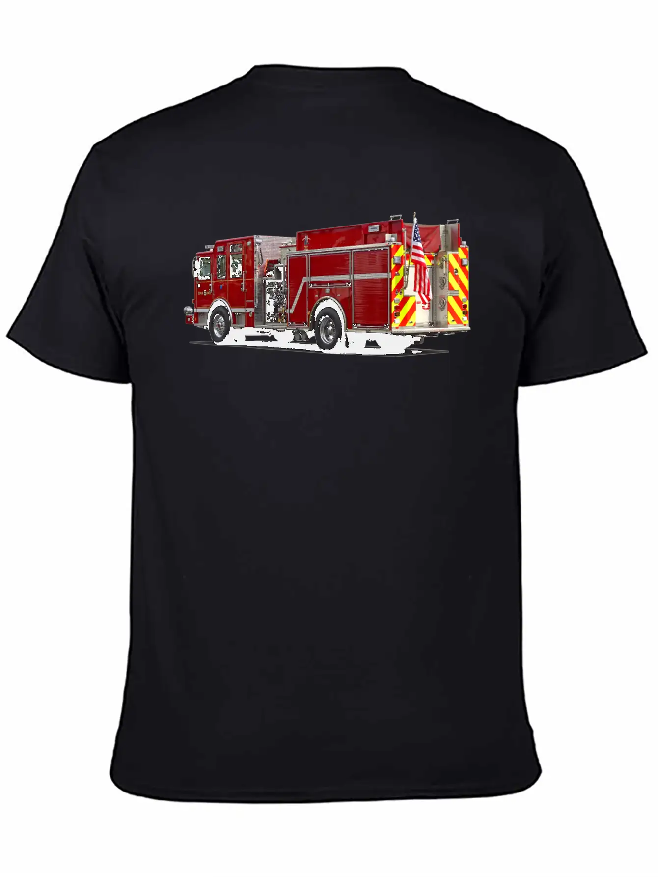 Back Of Fire Engine With American Flag Soft Cotton Short Sleeve Tee – Unisex Wardrobe Staple
