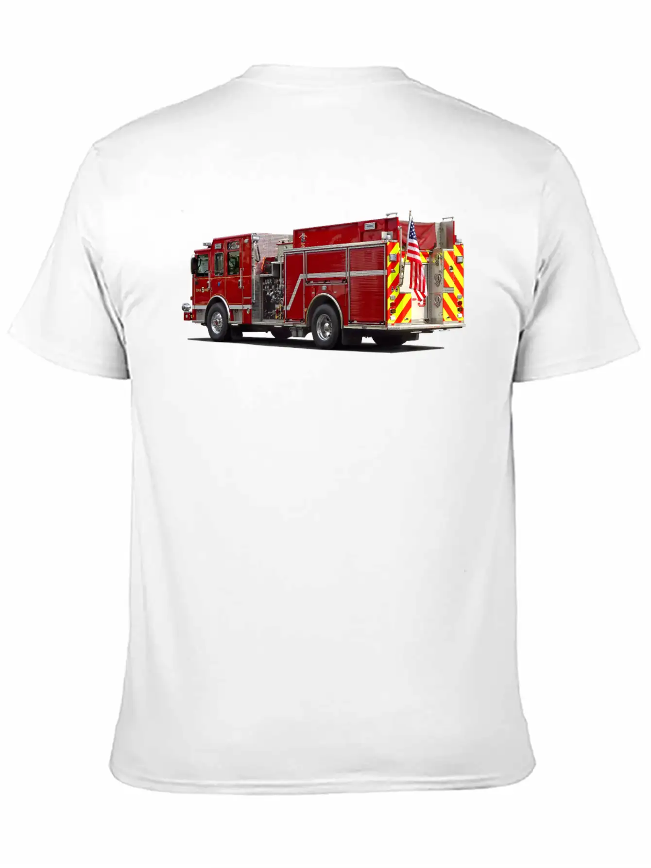 Back Of Fire Engine With American Flag Soft Cotton Short Sleeve Tee – Unisex Wardrobe Staple