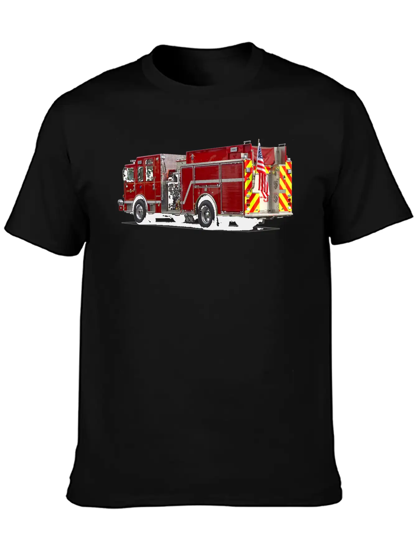 Back Of Fire Engine With American Flag Soft Cotton Short Sleeve Tee – Unisex Wardrobe Staple