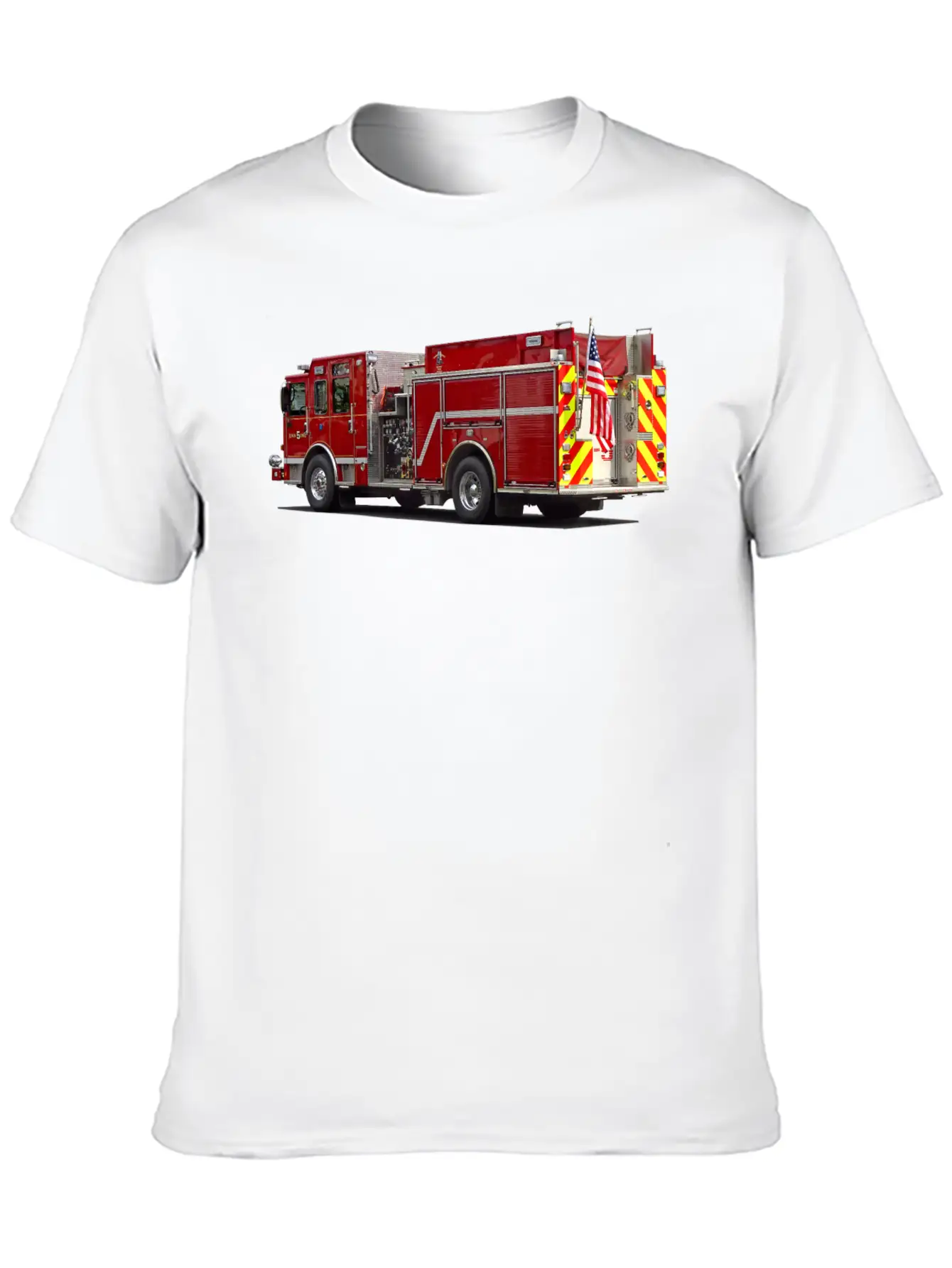 Back Of Fire Engine With American Flag Soft Cotton Short Sleeve Tee – Unisex Wardrobe Staple