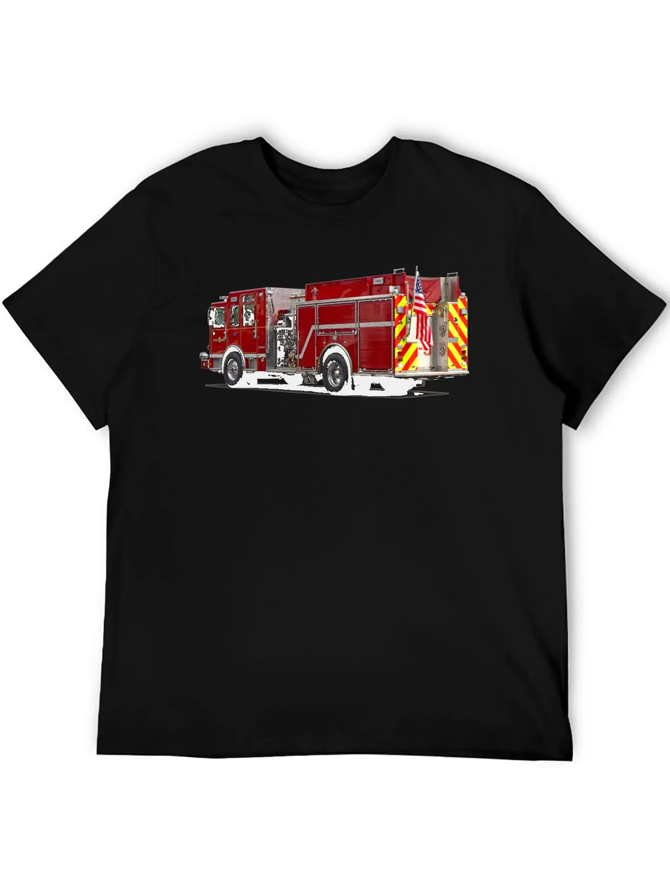 Back Of Fire Engine With American Flag Soft Cotton Short Sleeve Tee – Unisex Wardrobe Staple