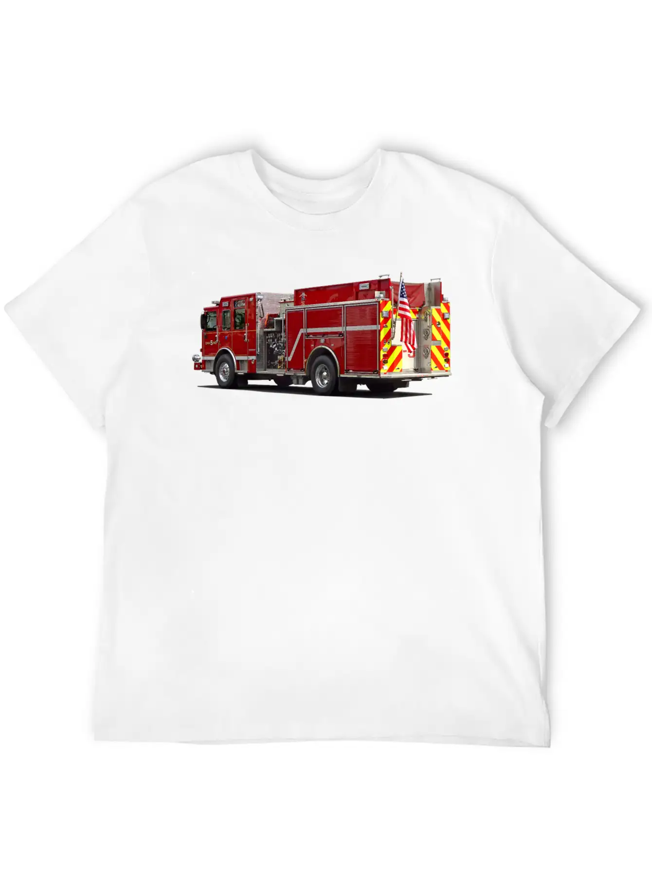 Back Of Fire Engine With American Flag Soft Cotton Short Sleeve Tee – Unisex Wardrobe Staple