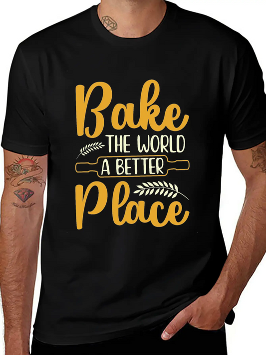 Bake The World A Better Place Funny Baking Relaxed Everyday Tee – Lightweight And Durable Cotton