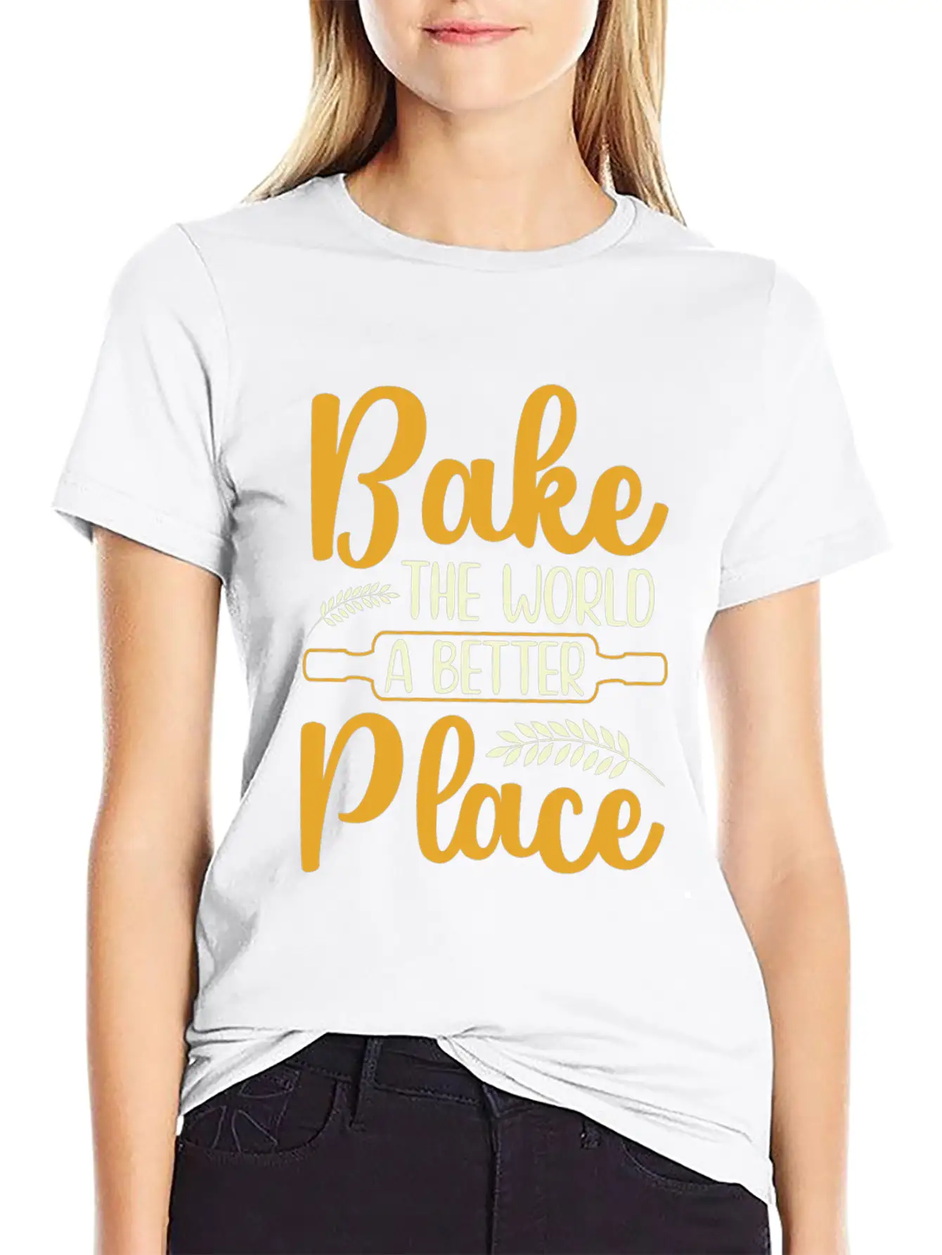 Bake The World A Better Place Funny Baking Relaxed Everyday Tee – Lightweight And Durable Cotton