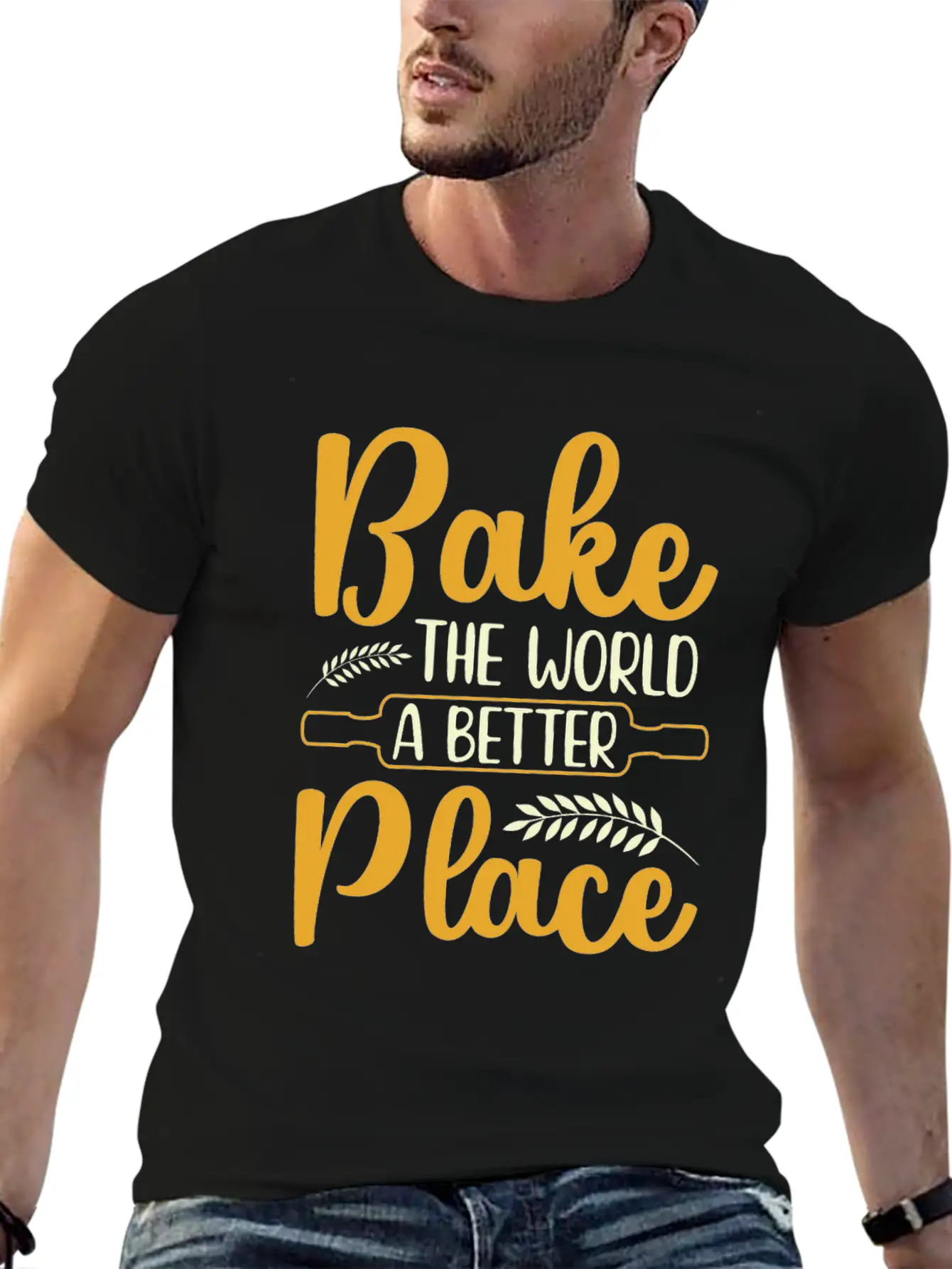 Bake The World A Better Place Funny Baking Relaxed Everyday Tee – Lightweight And Durable Cotton