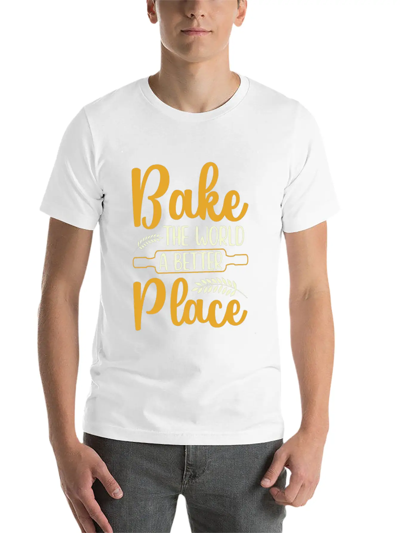 Bake The World A Better Place Funny Baking Relaxed Everyday Tee – Lightweight And Durable Cotton