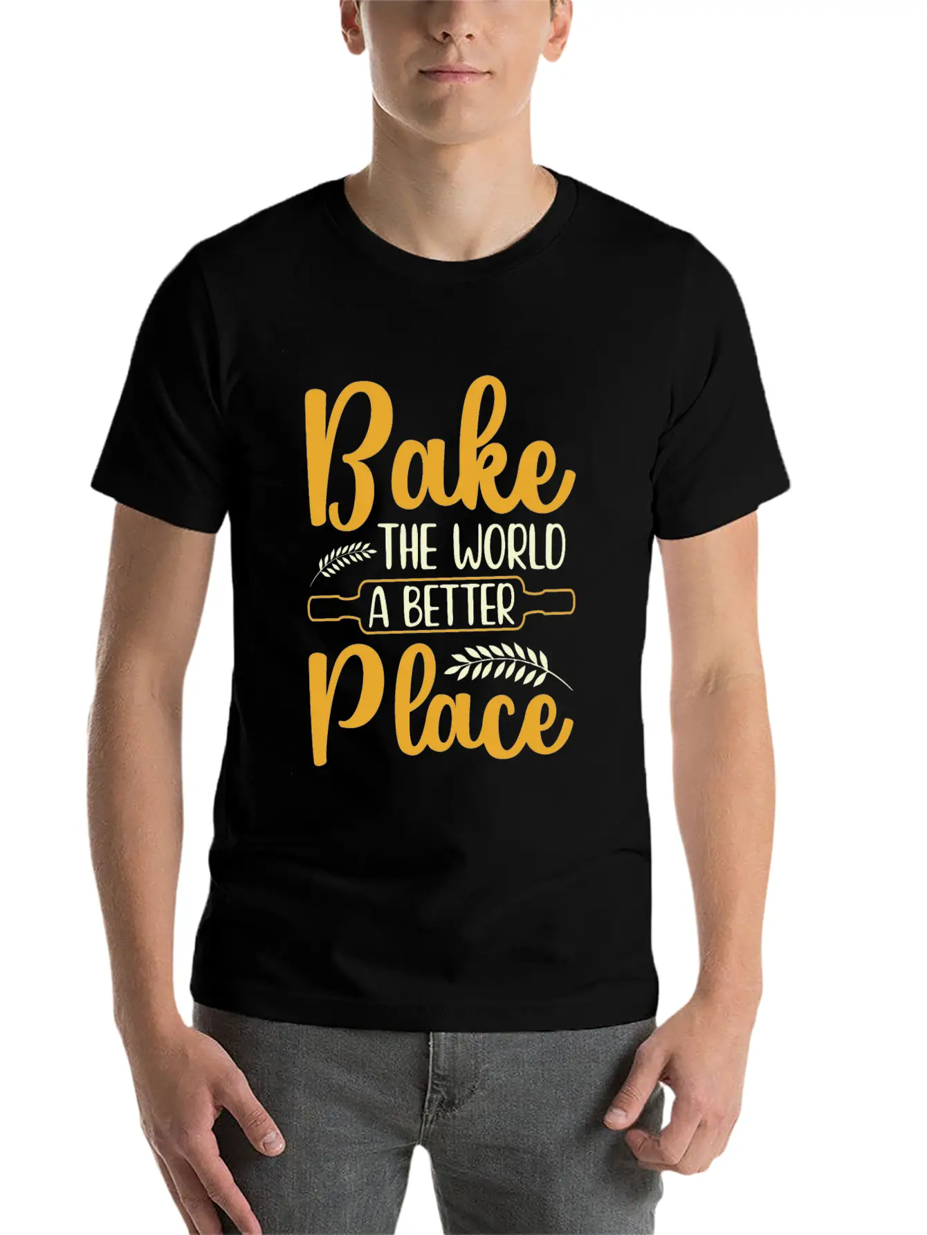 Bake The World A Better Place Funny Baking Relaxed Everyday Tee – Lightweight And Durable Cotton