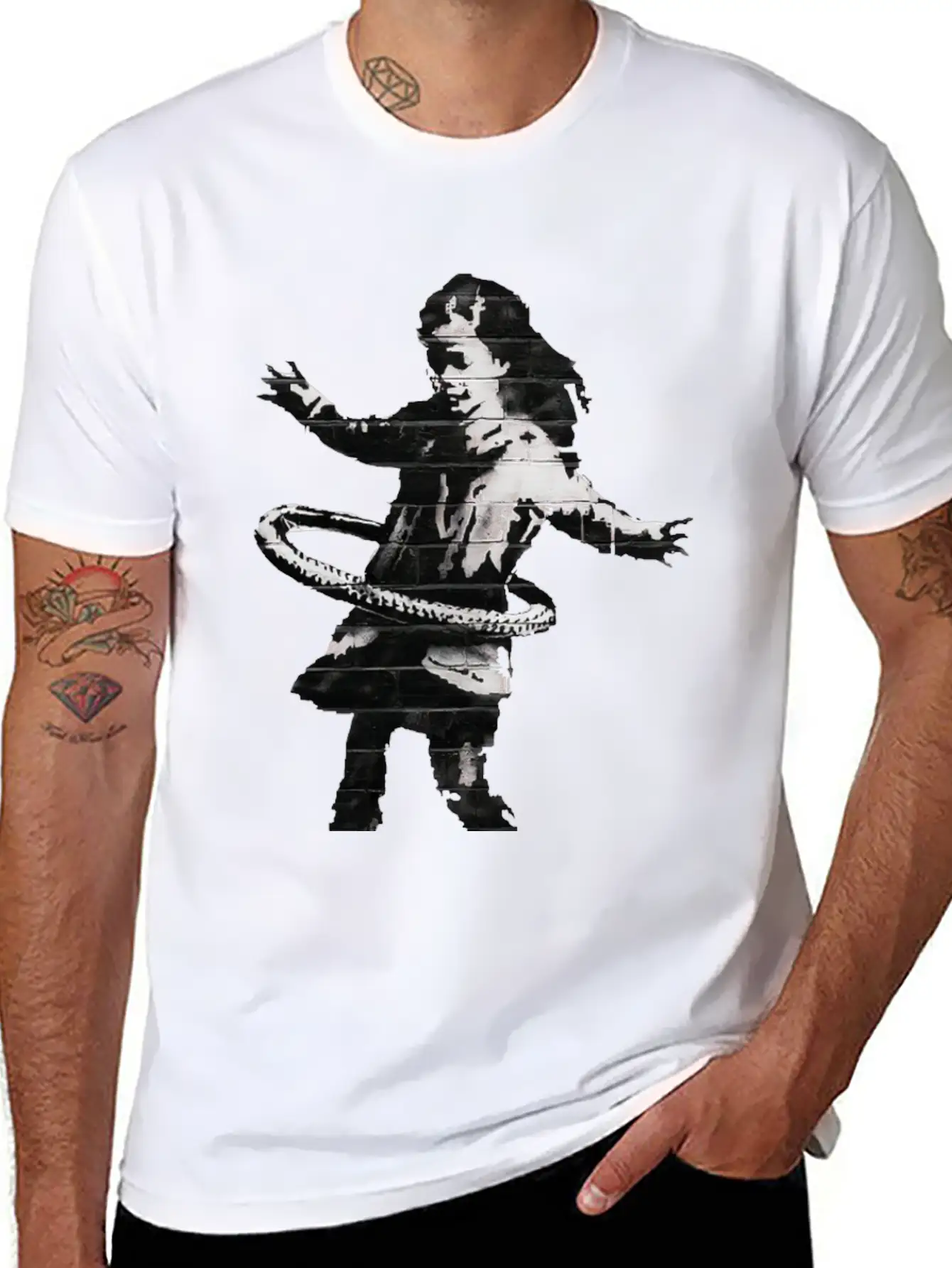 Banksy HulaHoop Girl Nottingham Ilkeston Road Classic Fit Graphic Tee For Daily Comfort – Unisex Cotton Shirt