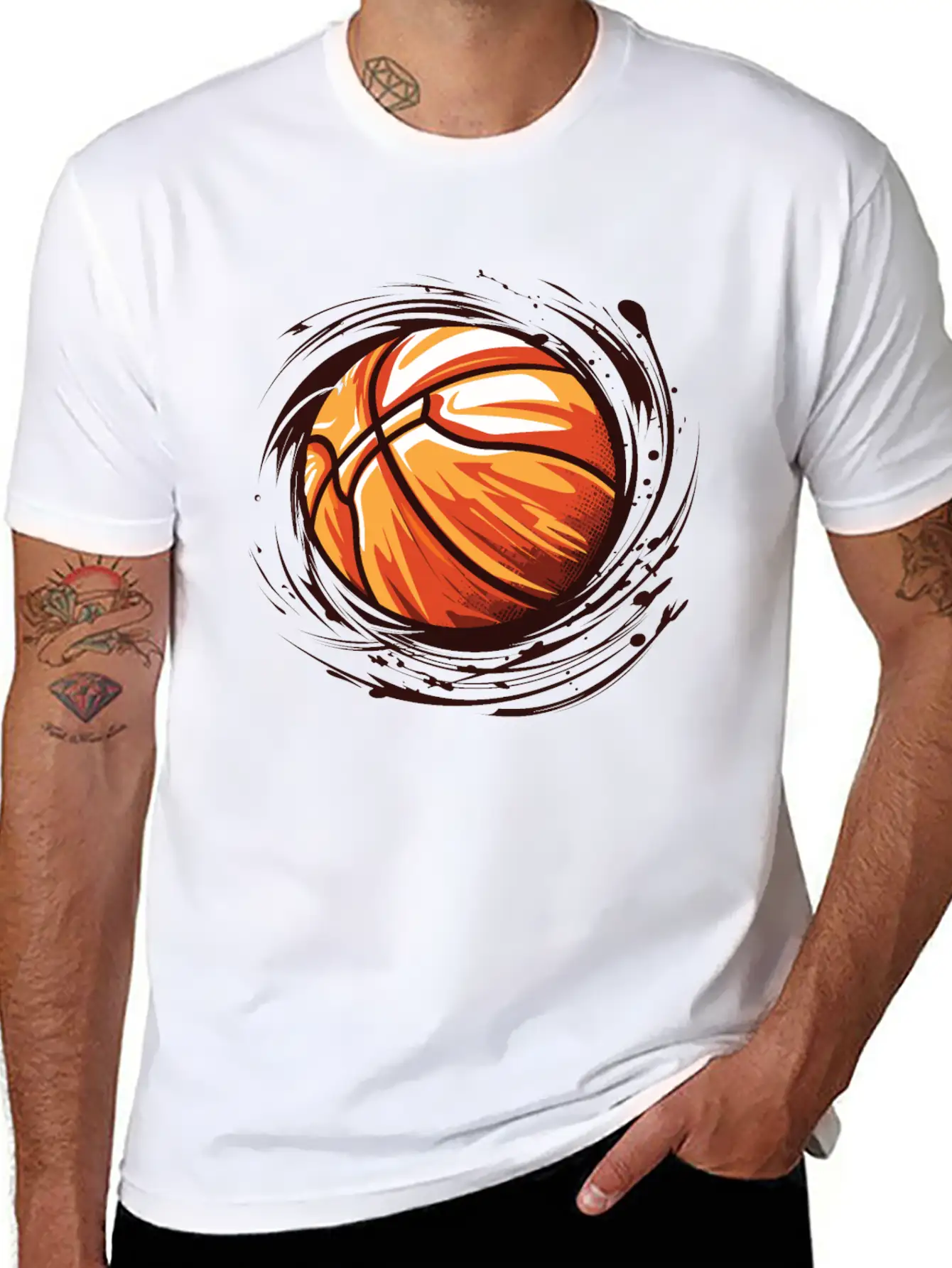 Basketball With Paint Splatter Comfortable Minimalist Graphic Tee – Summer Style Essential