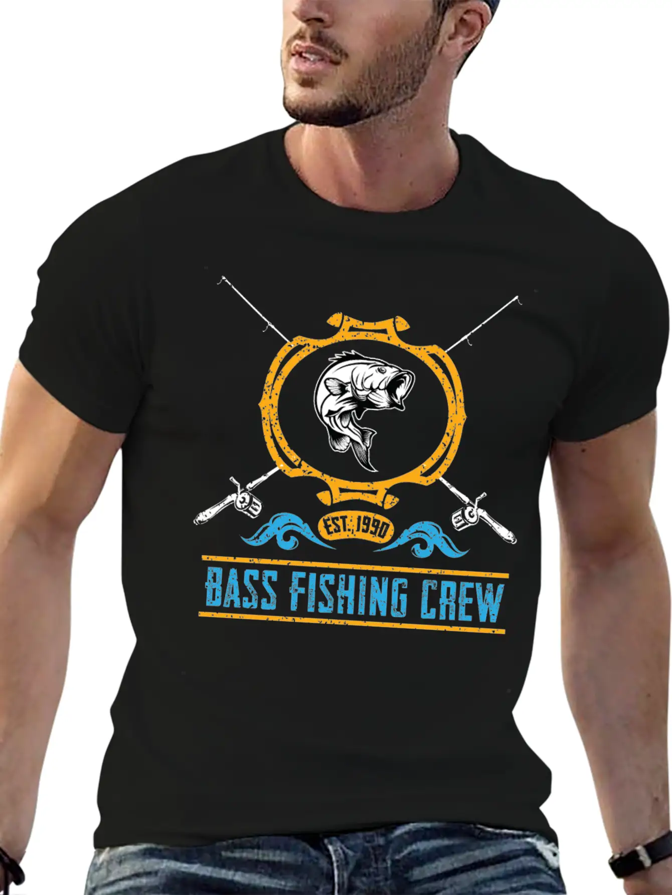 Bass Fishing Crew Lightweight Cotton T-Shirt – Daily Comfort Graphic Shirt