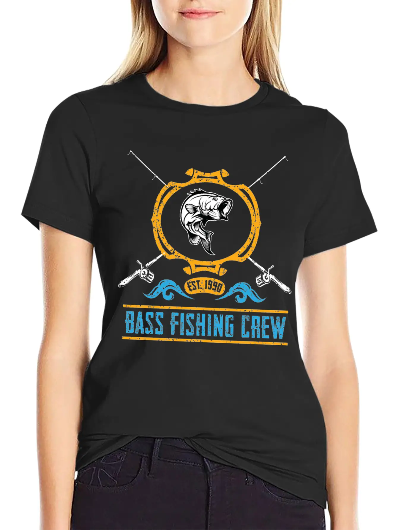 Bass Fishing Crew Lightweight Cotton T-Shirt – Daily Comfort Graphic Shirt