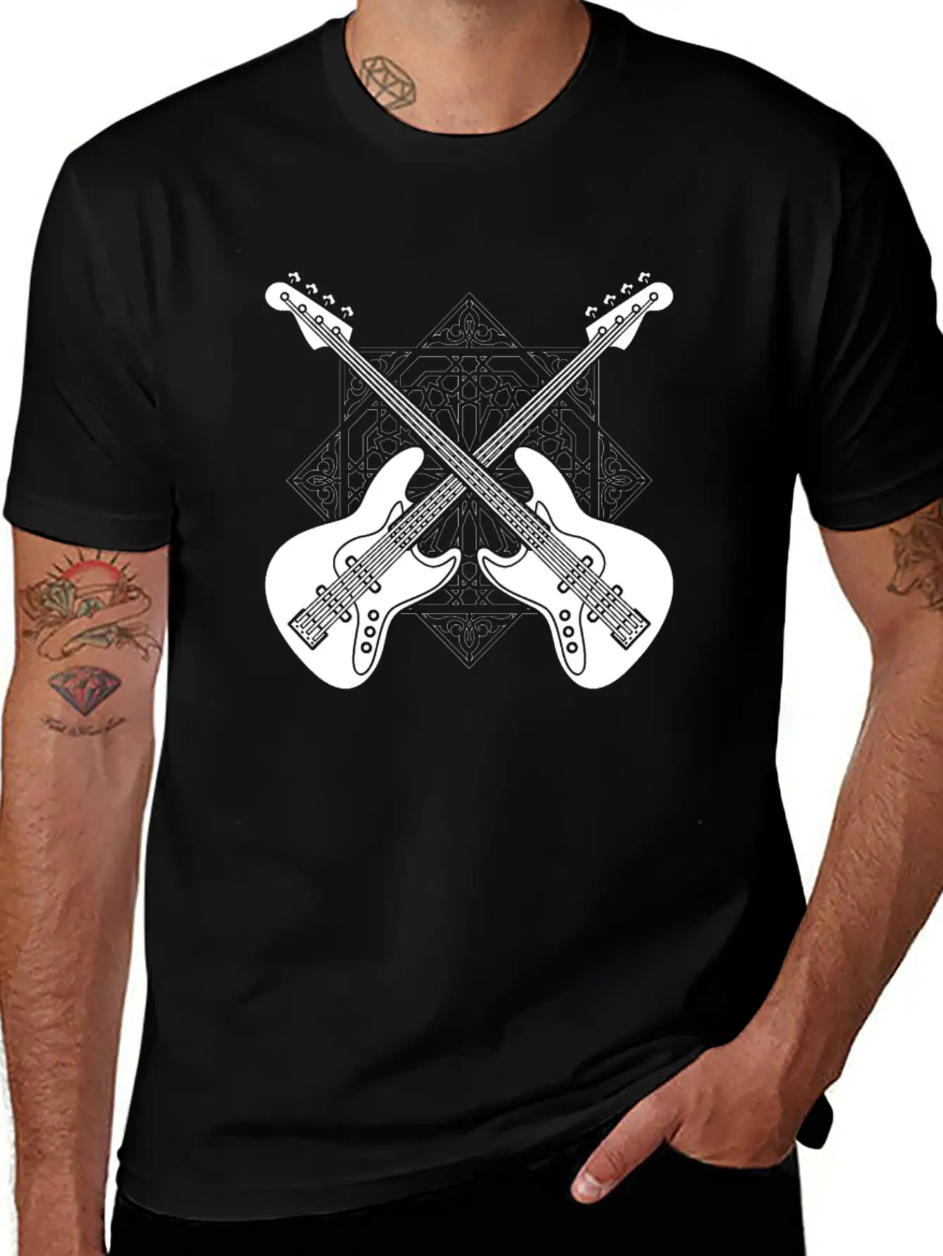 Bass Guitar Bassist Pattern Essential Cotton Tee For Daily Outfits – Unisex Style