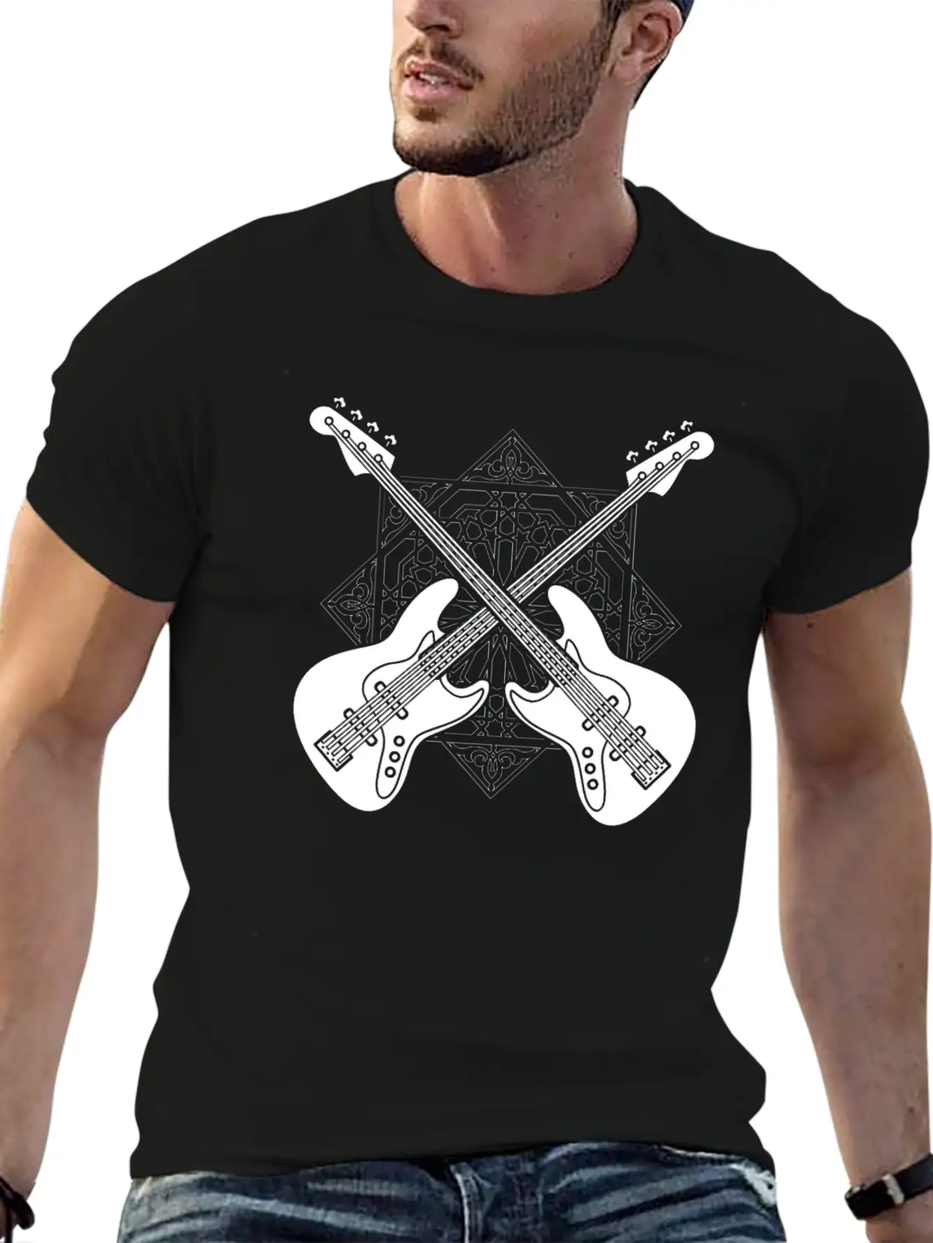 Bass Guitar Bassist Pattern Essential Cotton Tee For Daily Outfits – Unisex Style
