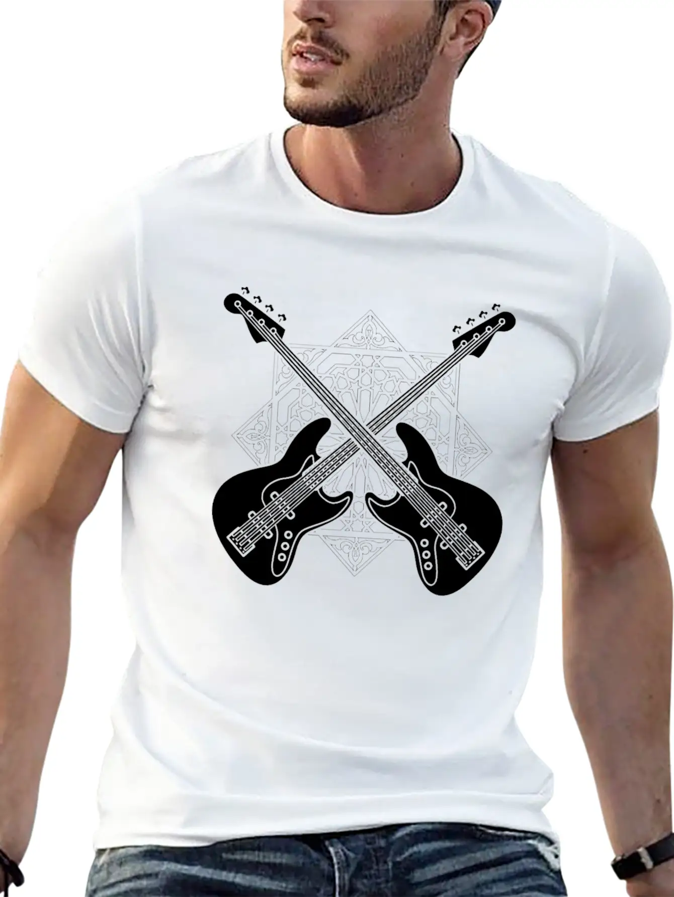 Bass Guitar Bassist Pattern Essential Cotton Tee For Daily Outfits – Unisex Style
