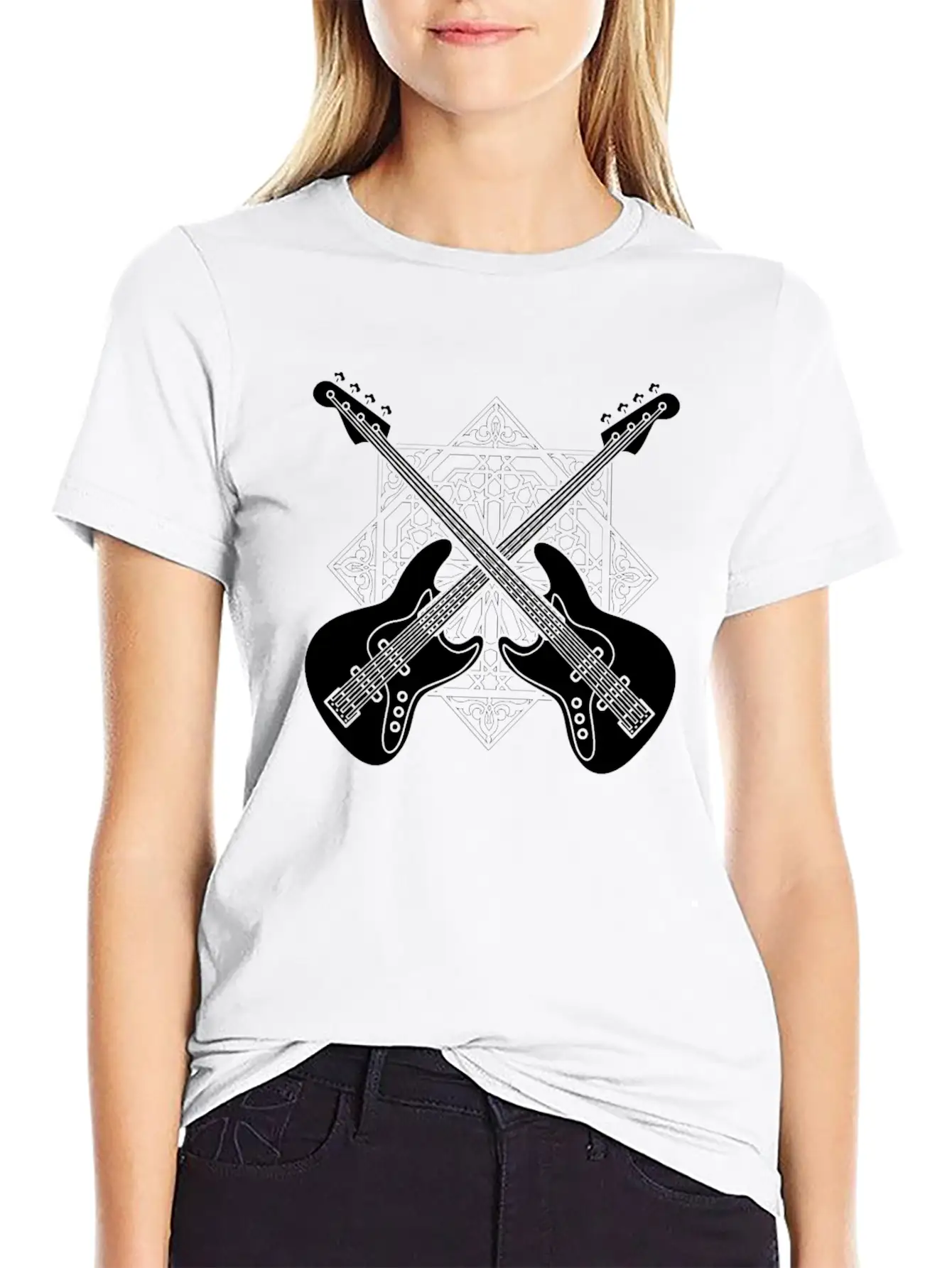 Bass Guitar Bassist Pattern Essential Cotton Tee For Daily Outfits – Unisex Style