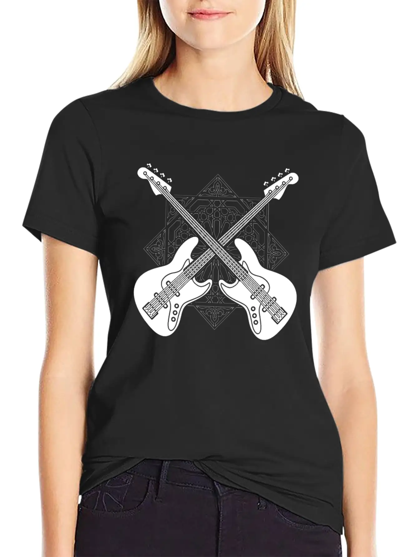 Bass Guitar Bassist Pattern Essential Cotton Tee For Daily Outfits – Unisex Style