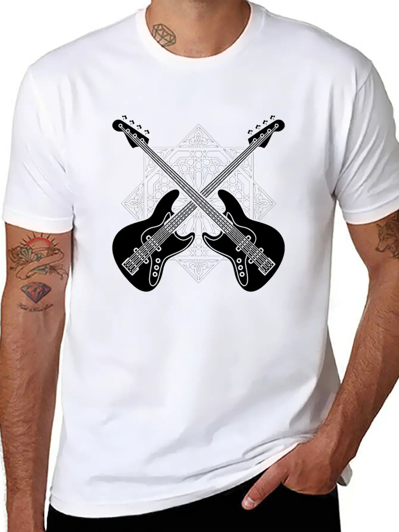 Bass Guitar Bassist Pattern Essential Cotton Tee For Daily Outfits – Unisex Style