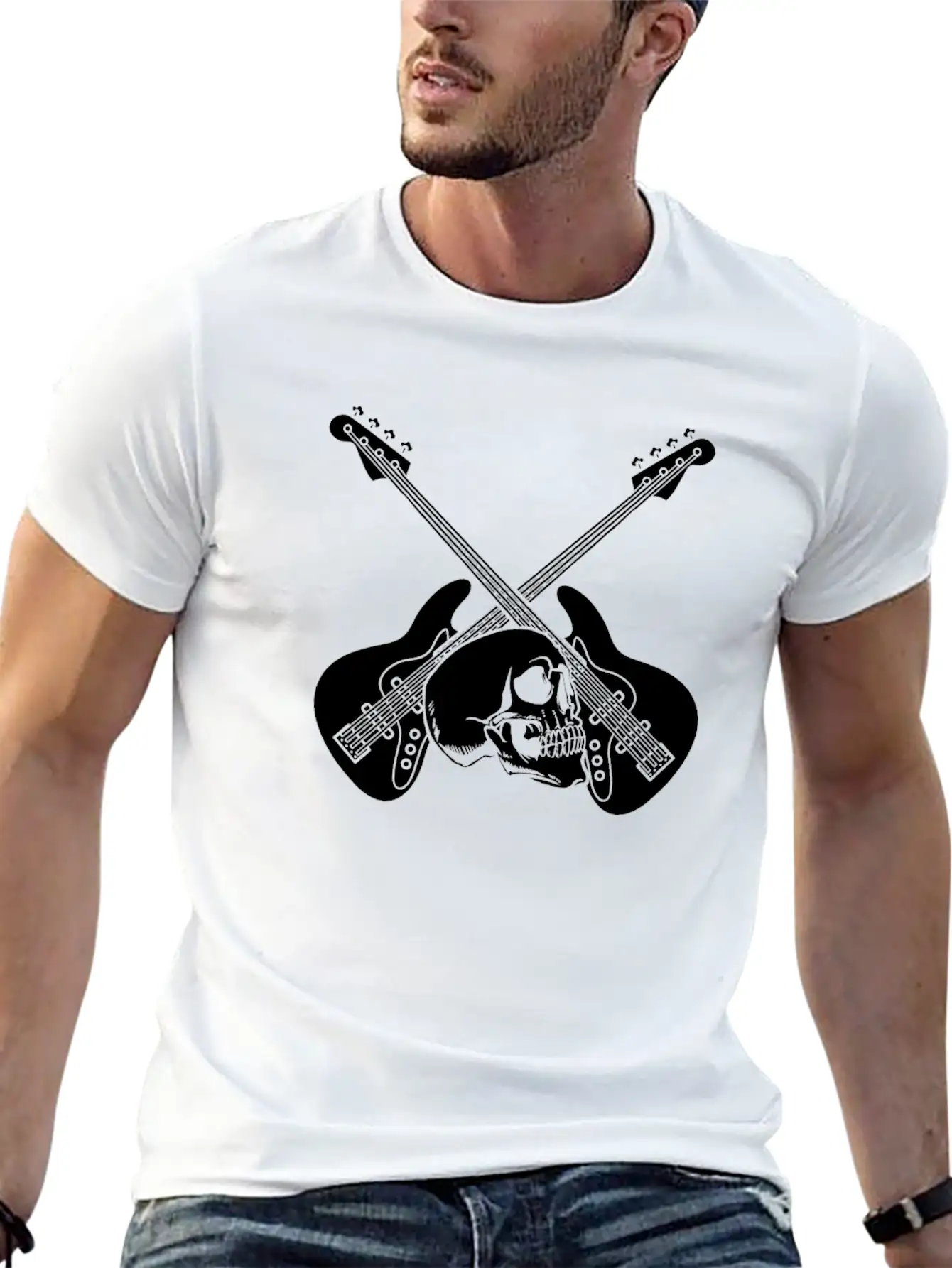Bass Guitar Bassist Skull Lightweight Cotton T-Shirt – Daily Comfort Graphic Shirt