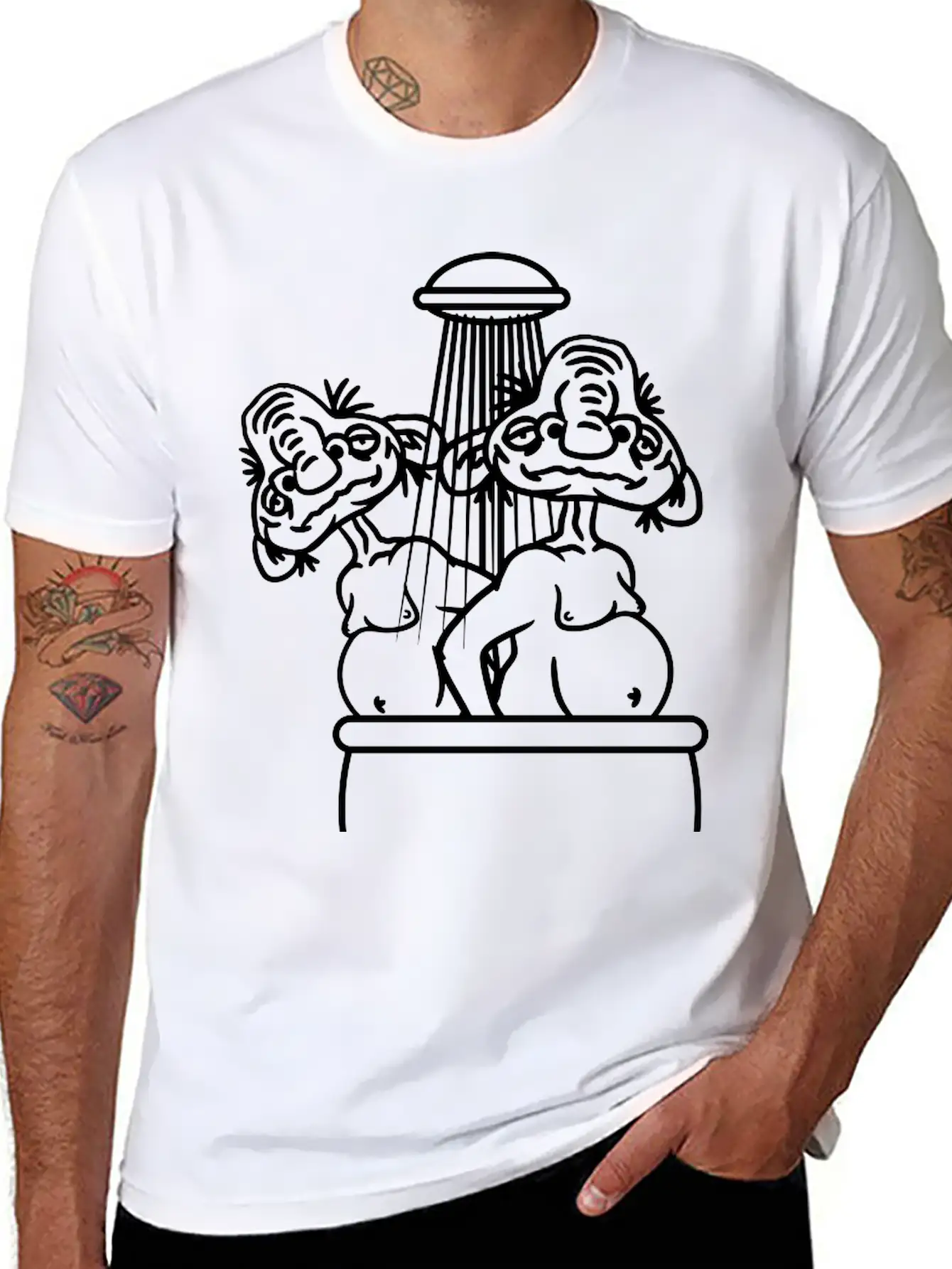 Bathing 2 Old Opas Shower Bath Shower Wash Naked M Essential Cotton Tee For Daily Outfits – Unisex Style