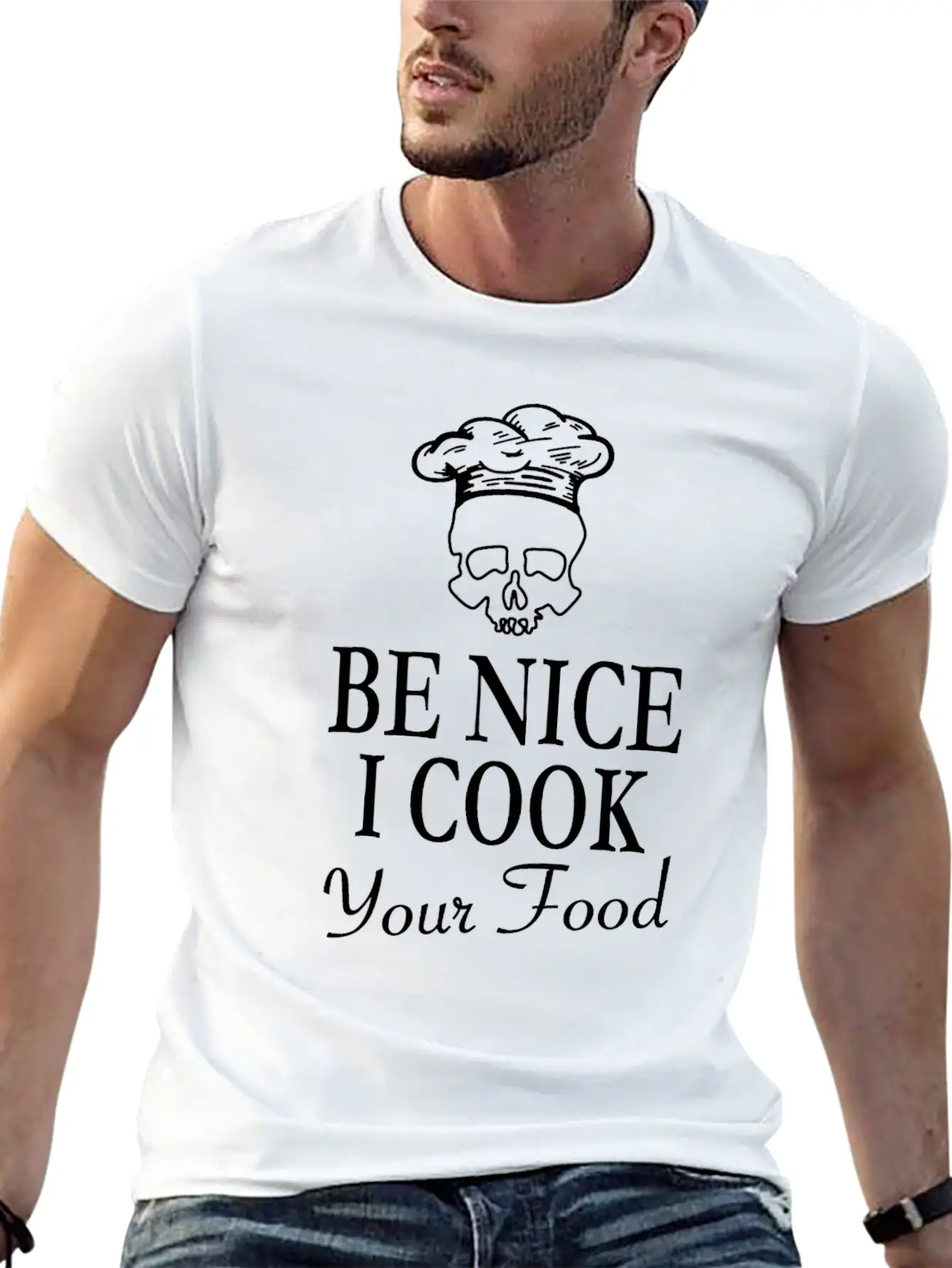 BBQ Chef Skull - Be Nice I Cook Your Food Unisex Casual T-Shirt – Clean Design For Daily Comfort