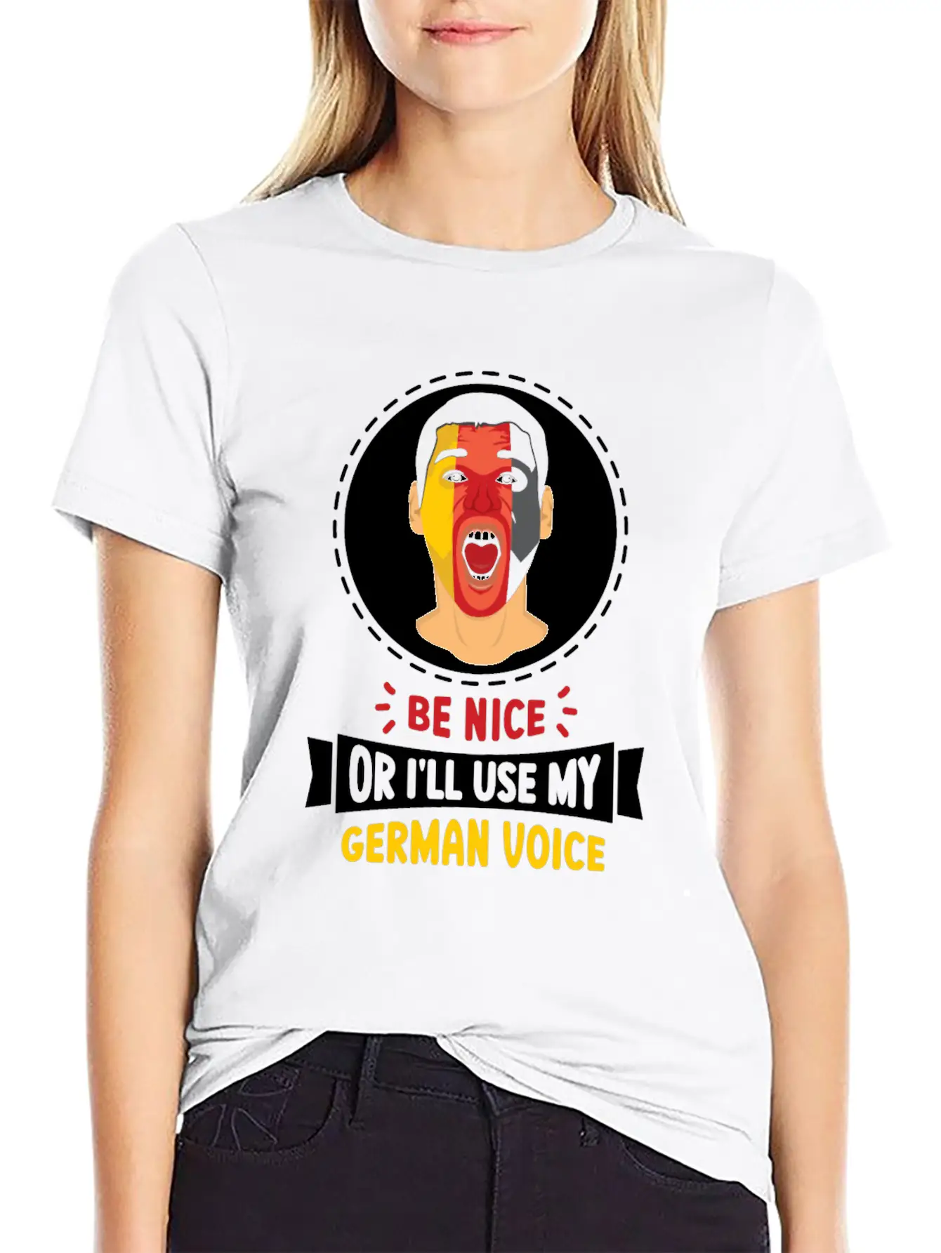 Be Nice Or I'll Use My German Voice Scream Teacher Relaxed Everyday Tee – Lightweight And Durable Cotton