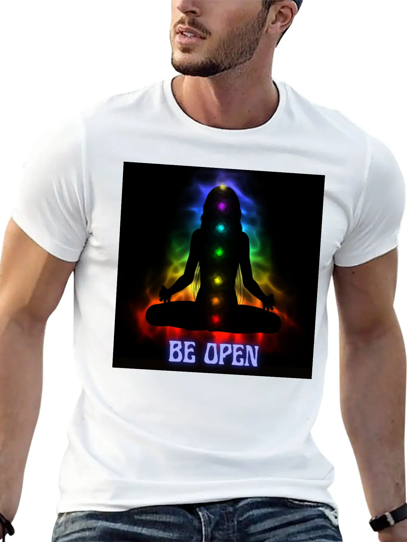 Be Open Neon Meditating Silhouette Unisex Casual T-Shirt – Clean Design For Daily Comfort