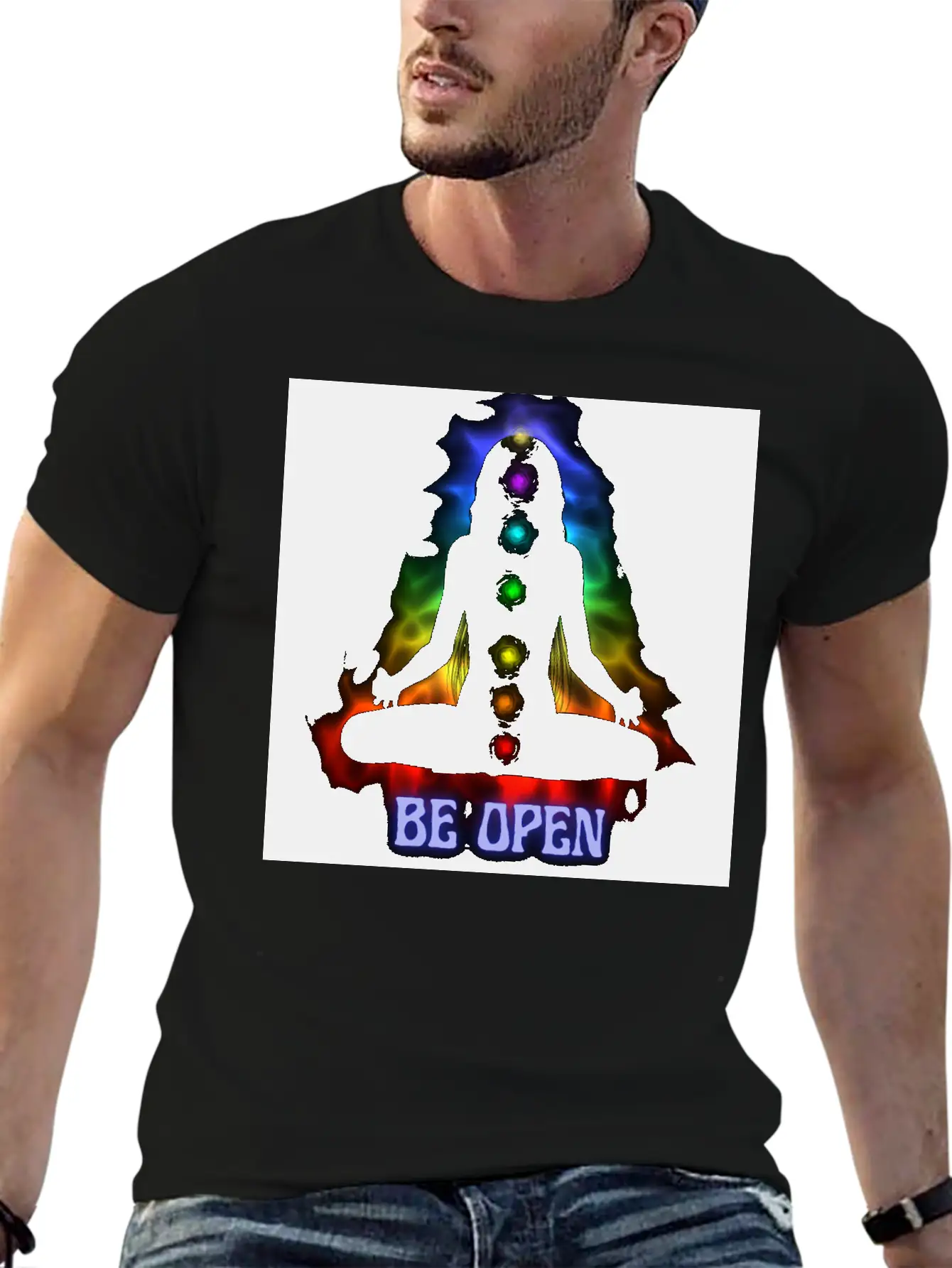 Be Open Neon Meditating Silhouette Unisex Casual T-Shirt – Clean Design For Daily Comfort