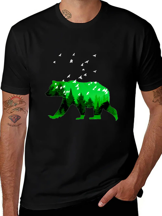 Bear And Forest By LindezaDesign Comfortable Minimalist Graphic Tee – Summer Style Essential