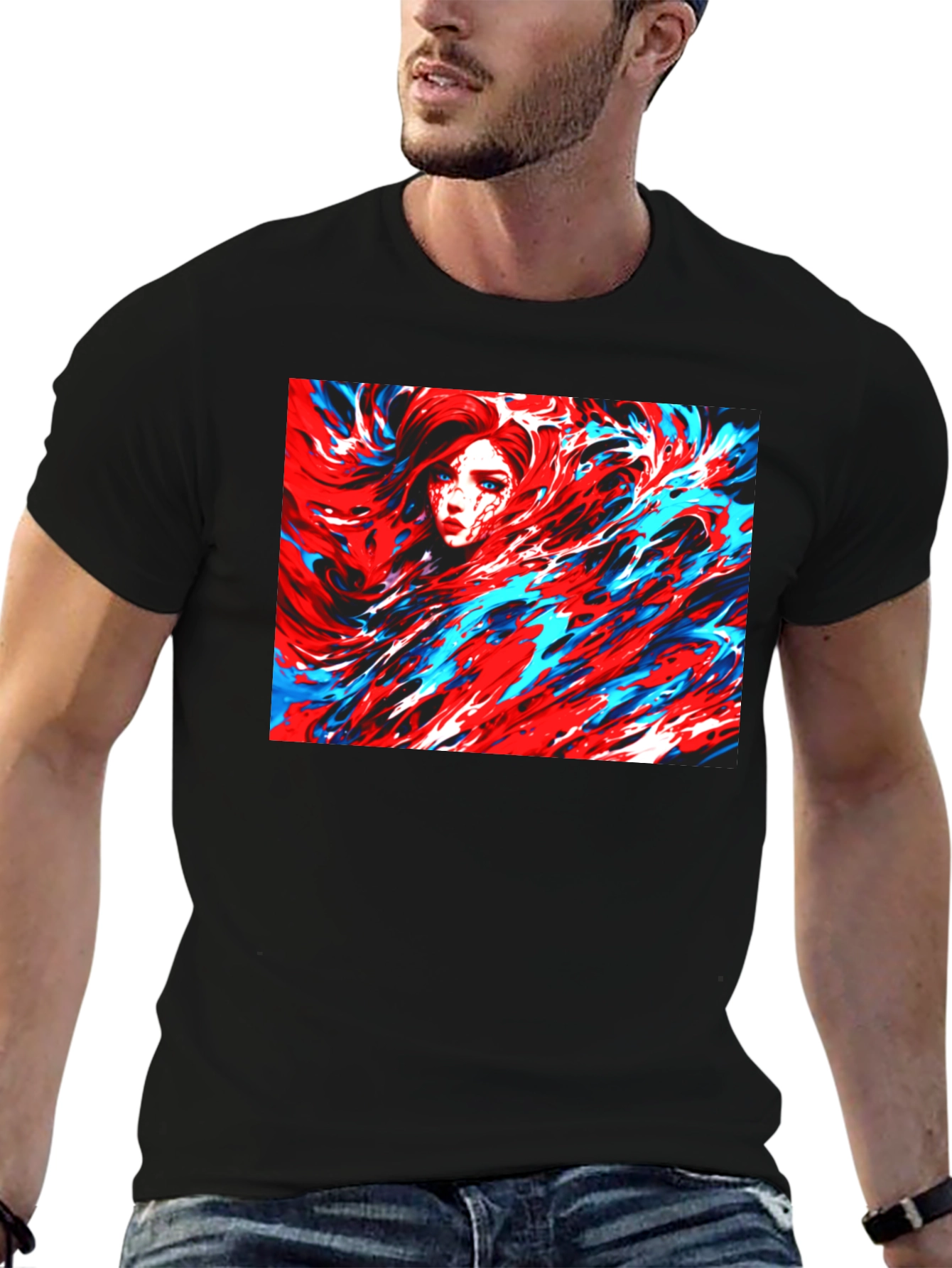 Abstract Art T-Shirt - Red and Blue Swirl Design