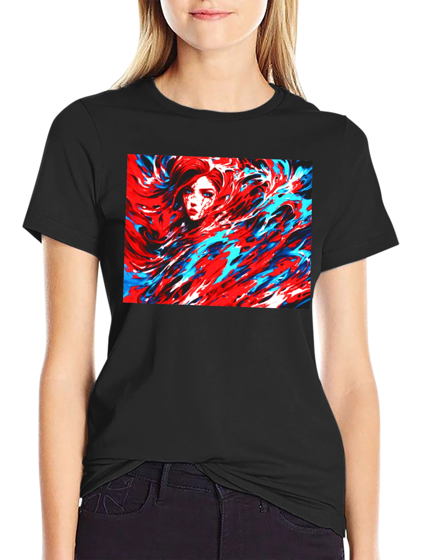 Abstract Art T-Shirt - Red and Blue Swirl Design