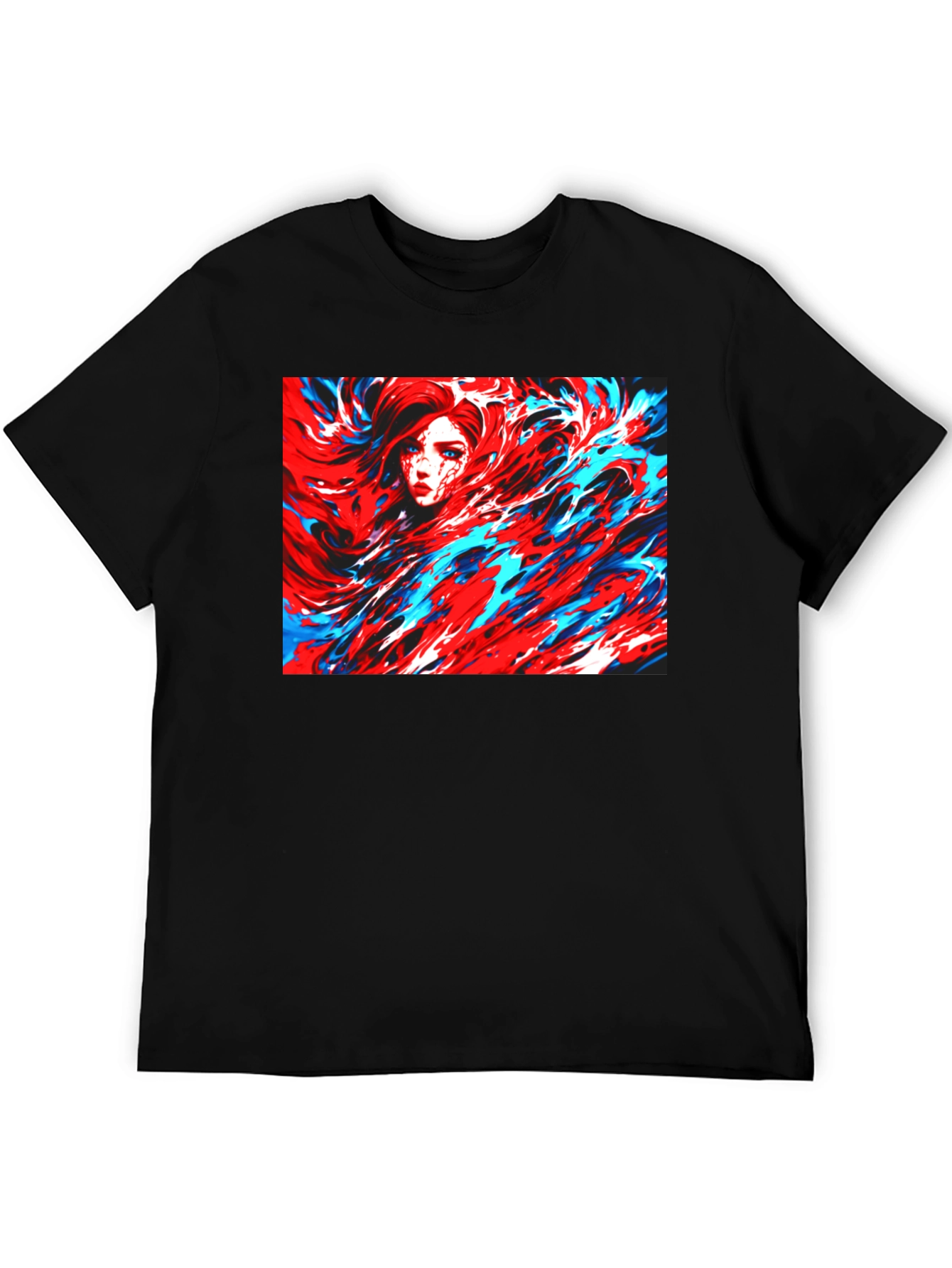 Abstract Art T-Shirt - Red and Blue Swirl Design