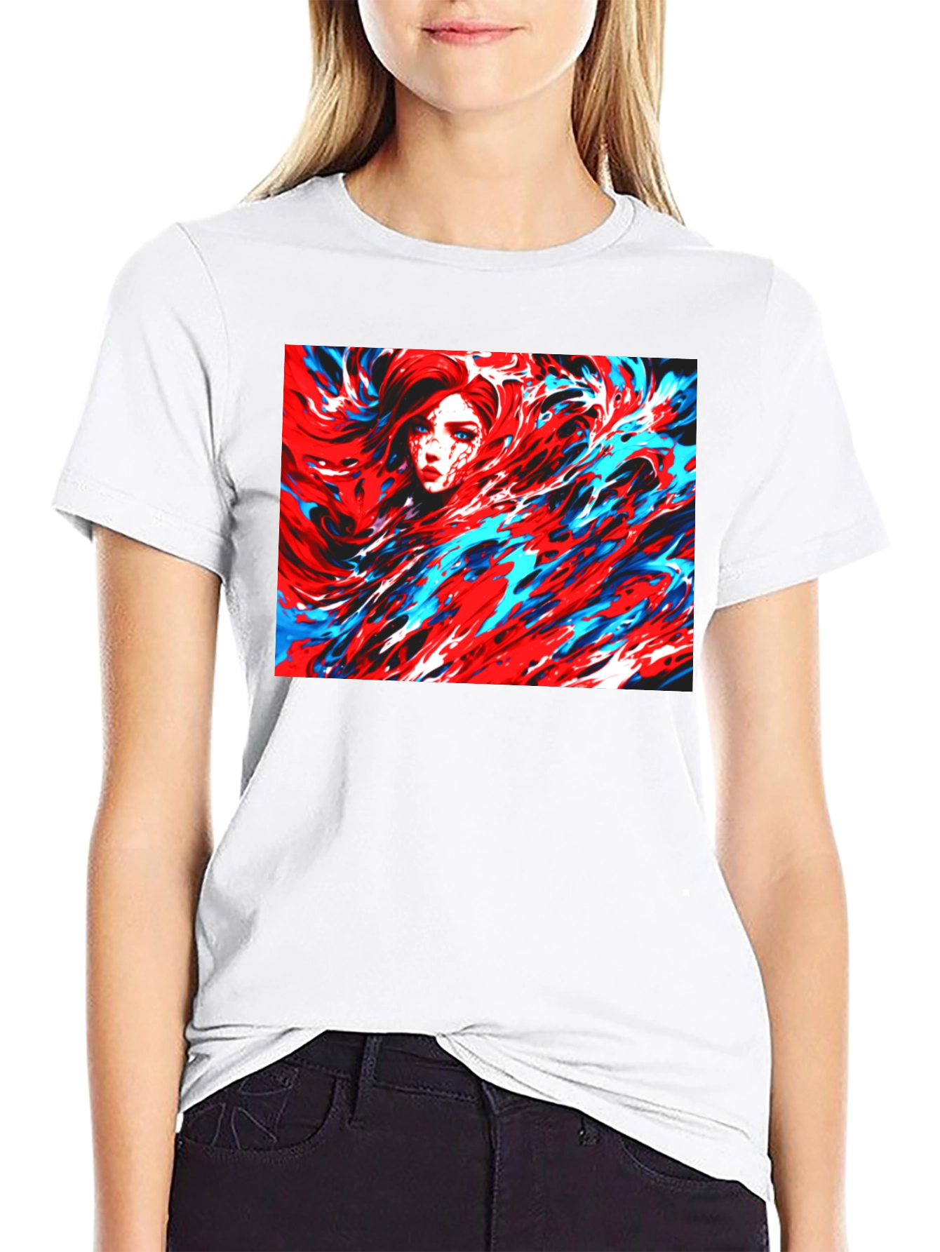 Abstract Art T-Shirt - Red and Blue Swirl Design