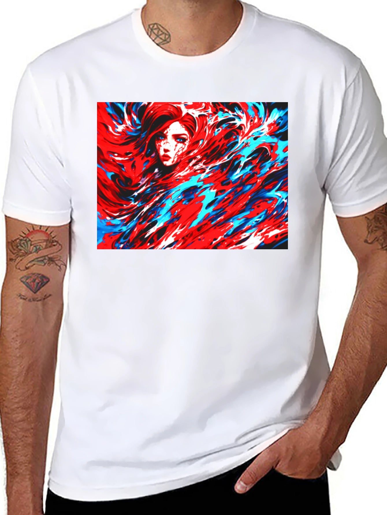 Abstract Art T-Shirt - Red and Blue Swirl Design
