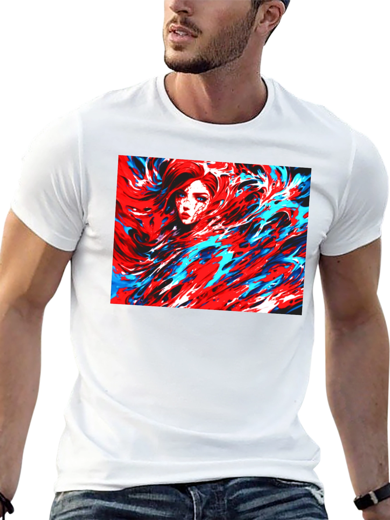 Abstract Art T-Shirt - Red and Blue Swirl Design