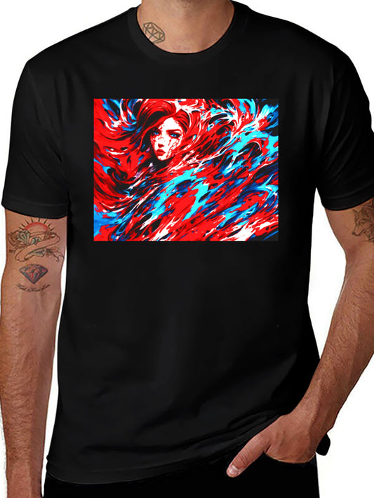 Abstract Art T-Shirt - Red and Blue Swirl Design