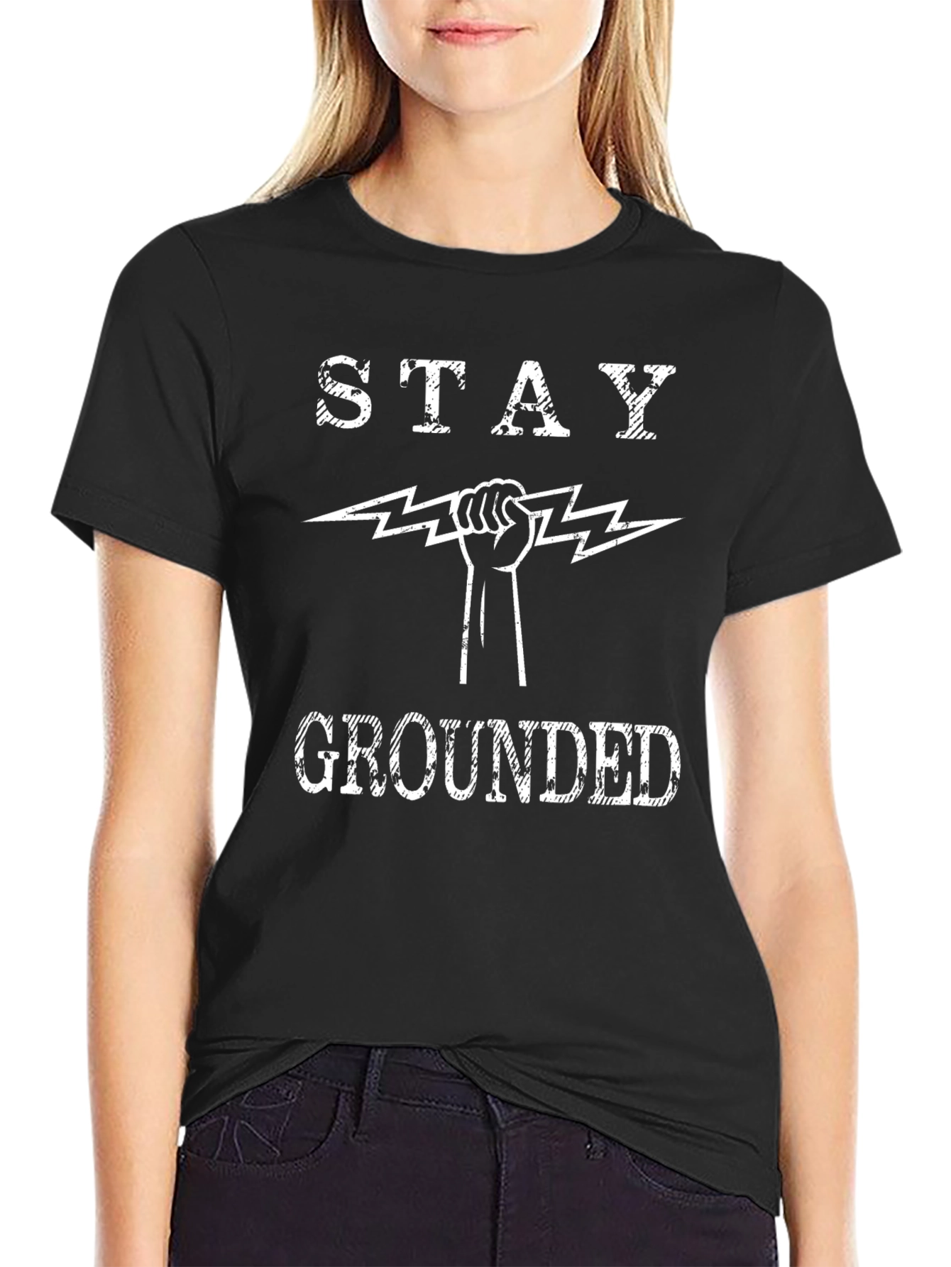 Stay Grounded Graphic Print Black T-Shirt